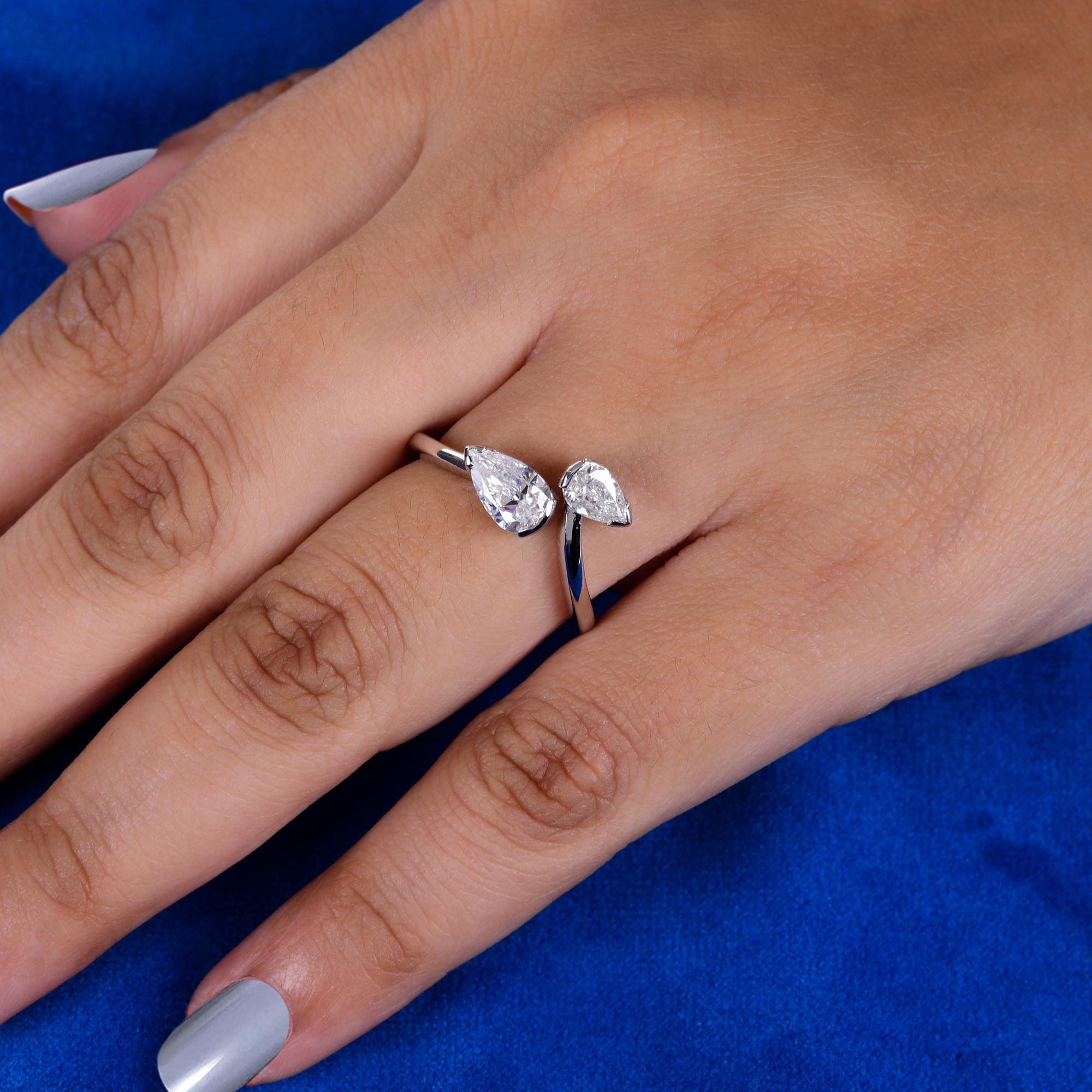 Pear Cut Natural 1.09 Carat Pear Shape Diamond Ring 18 Karat White Gold Handmade Jewelry For Sale