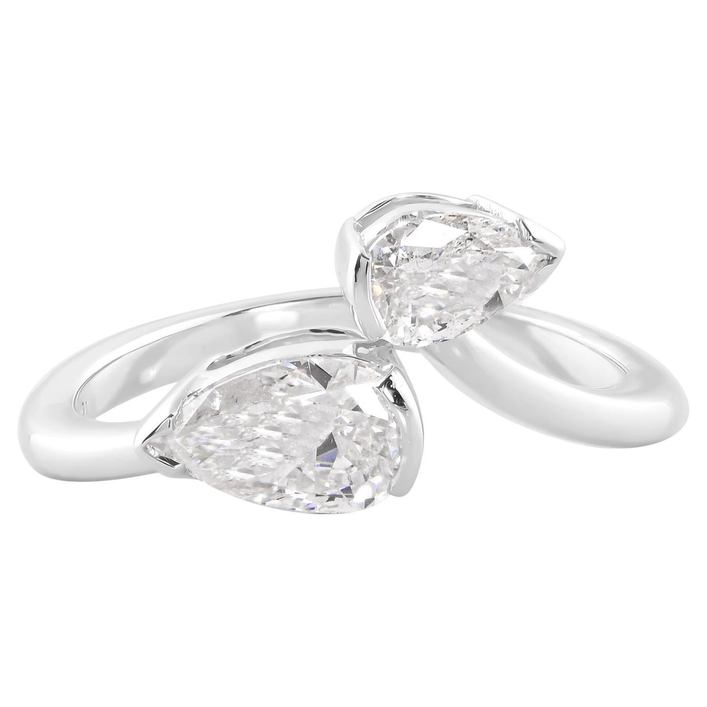 Bague artisanale en or blanc 18 carats avec diamants naturels en forme de poire de 1,09 carat