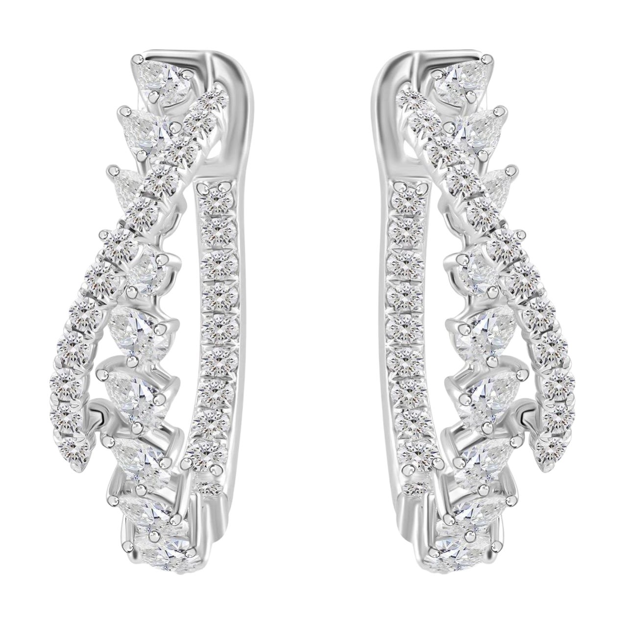 Natural 1.09 Carat SI/H Diamond Wedding Hoop Earrings 14 Karat White Gold