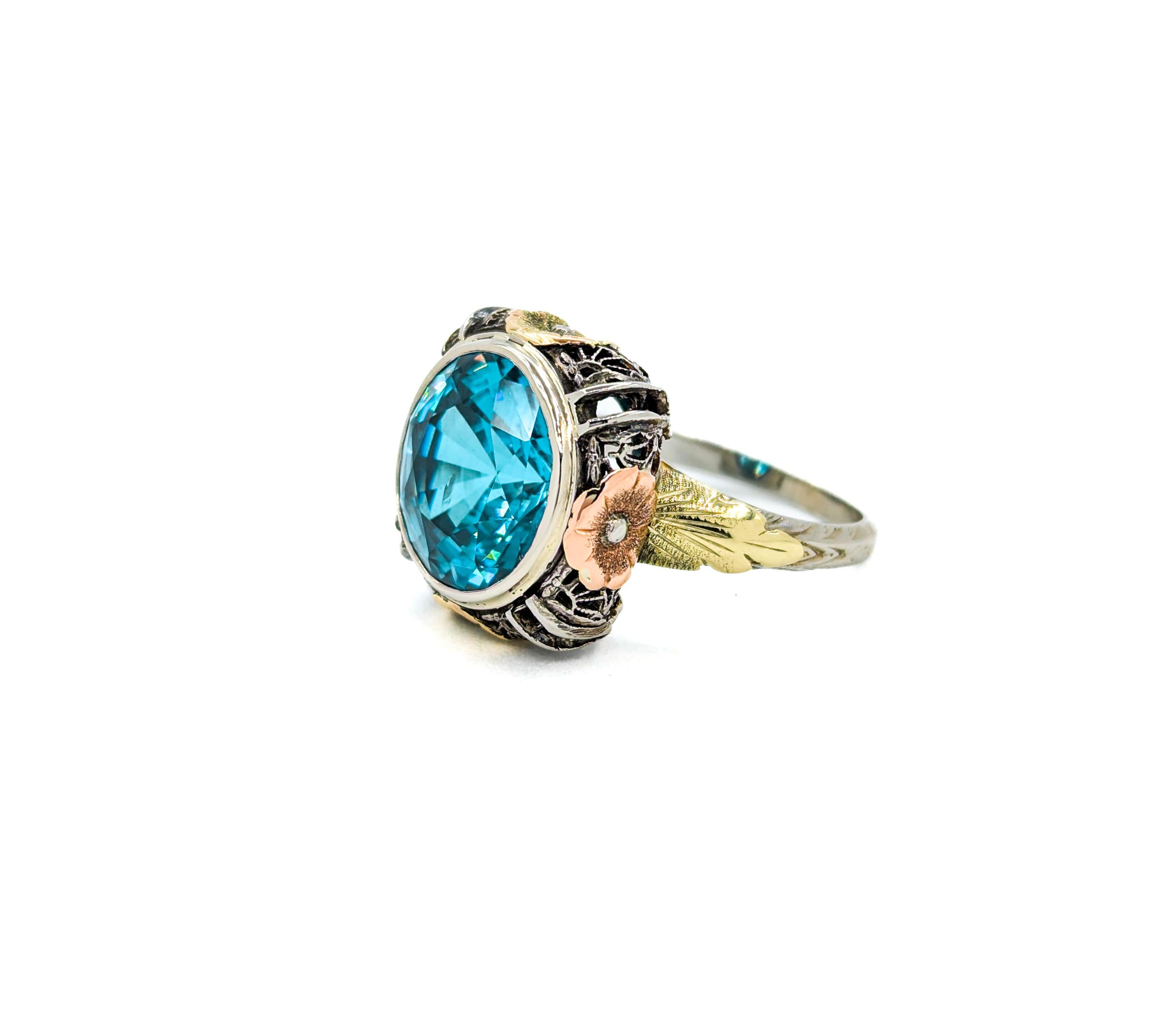 Natural 10.9ct GIA Blue Zircon Mid-Century Ring 5