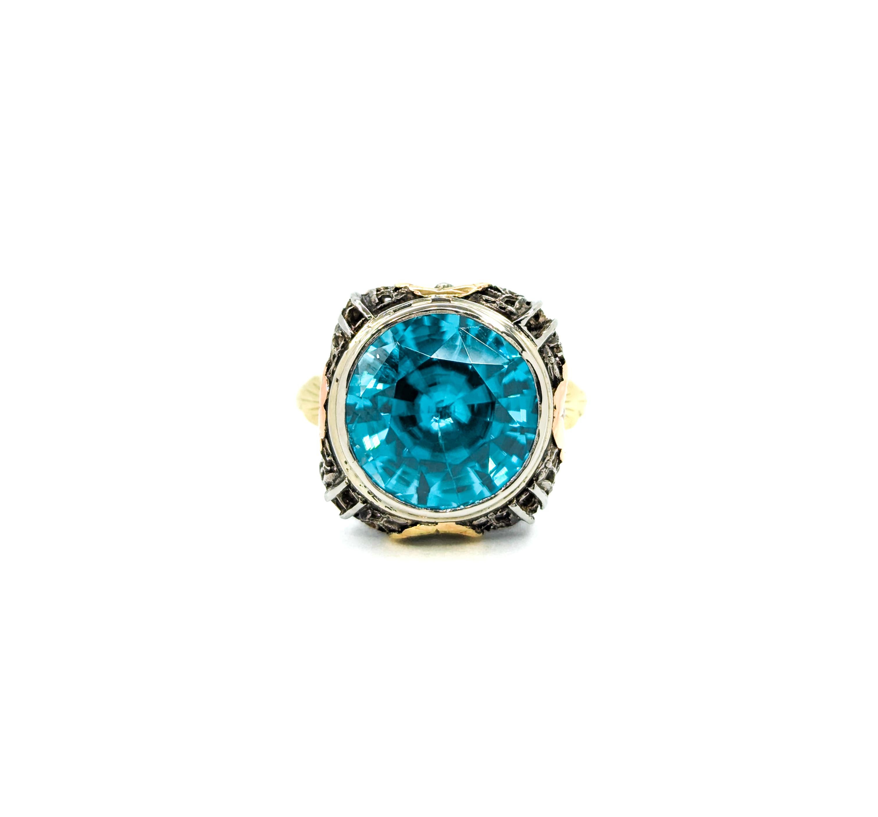 Natural 10.9ct GIA Blue Zircon Mid-Century Ring 6