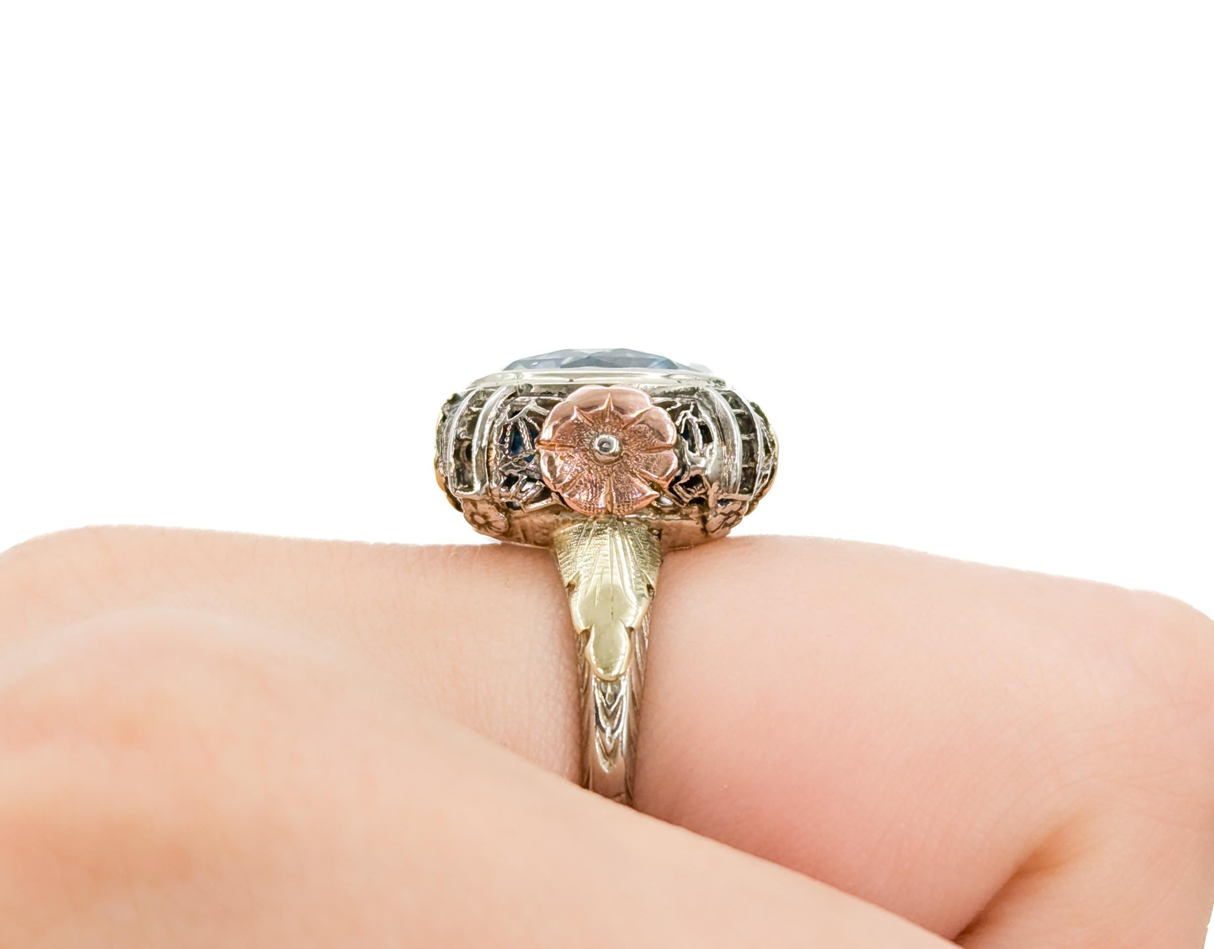 Natural 10.9ct GIA Blue Zircon Mid-Century Ring In Excellent Condition In Bloomington, MN
