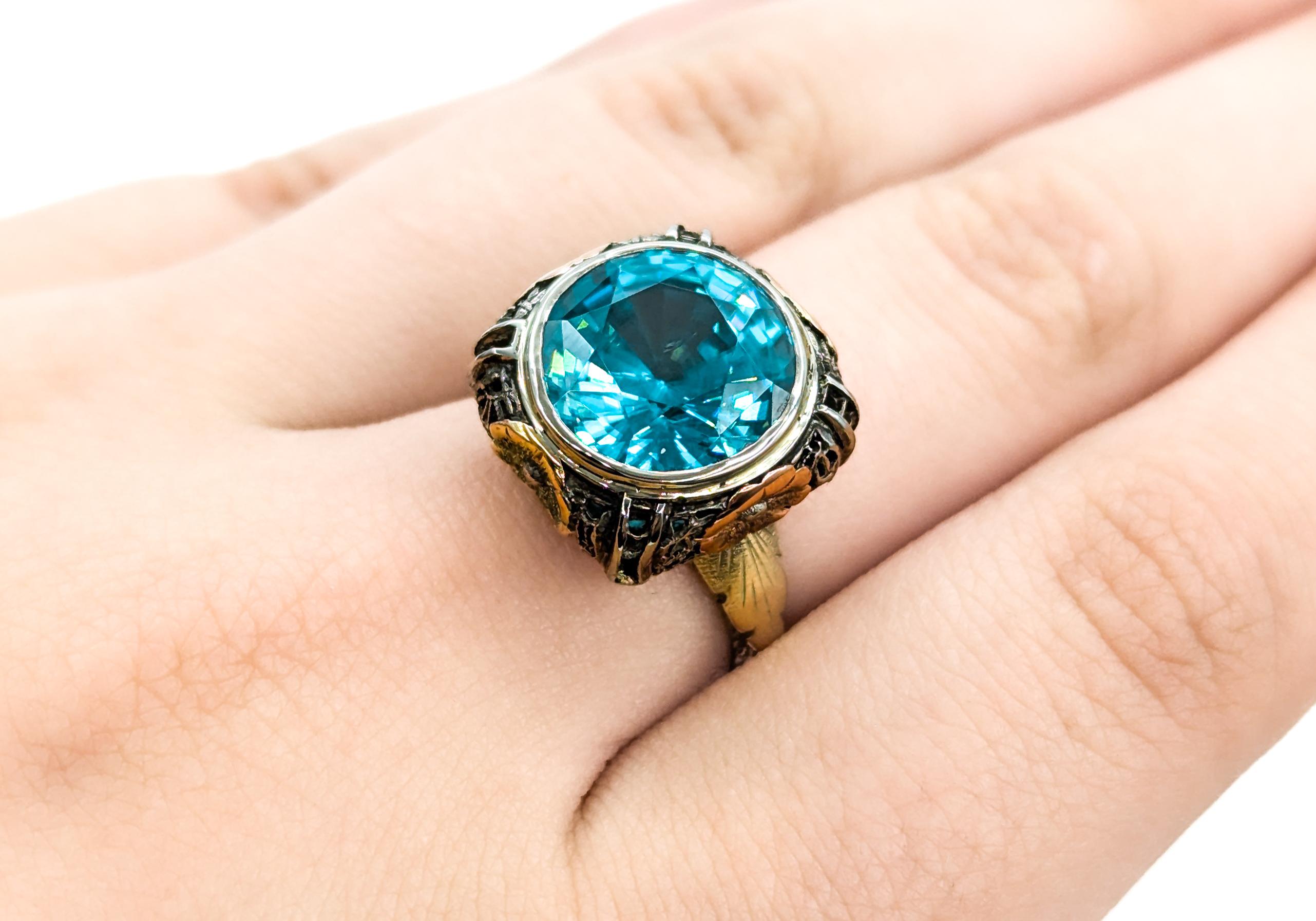 Women's Natural 10.9ct GIA Blue Zircon Mid-Century Ring