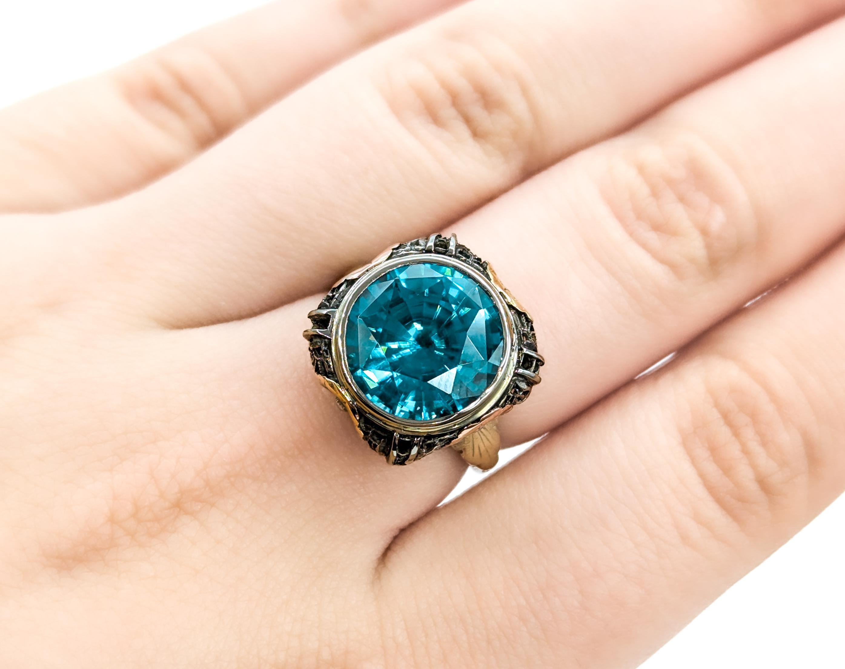 Natural 10.9ct GIA Blue Zircon Mid-Century Ring 1