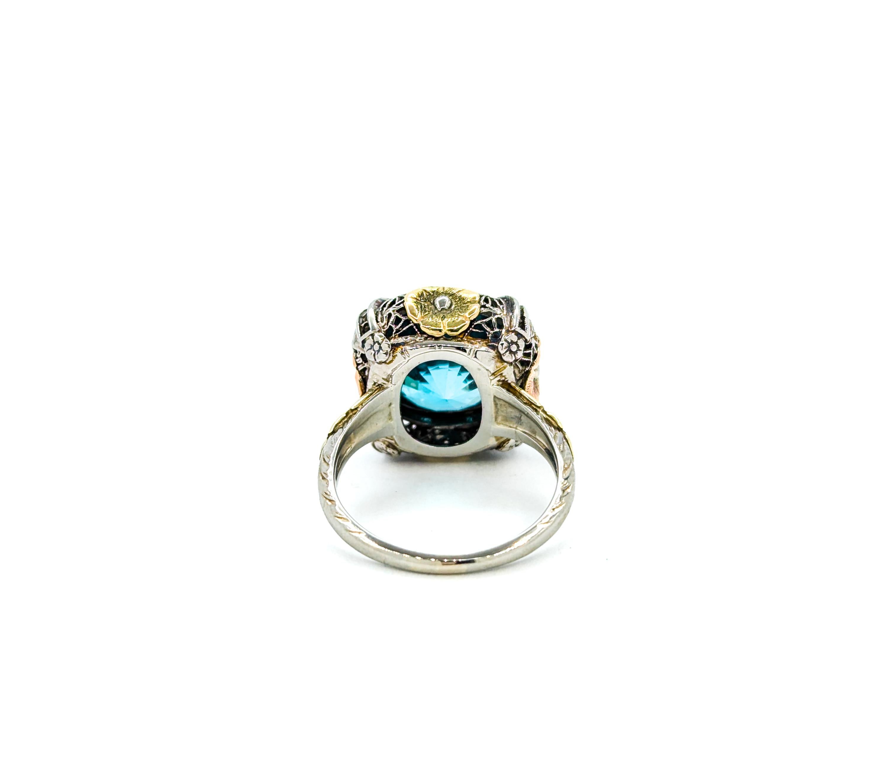 Natural 10.9ct GIA Blue Zircon Mid-Century Ring 2