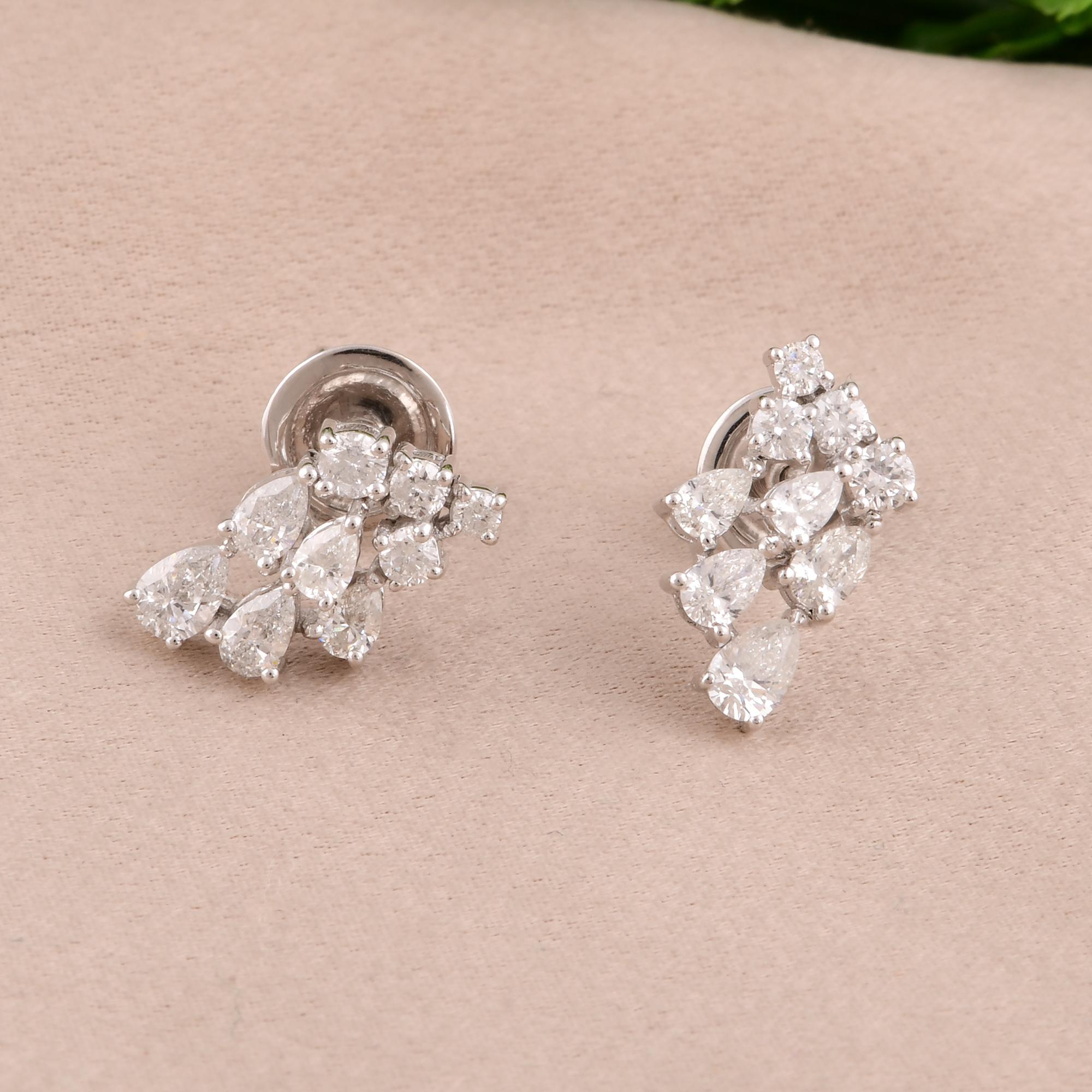 Taglio a goccia Orecchini di diamanti naturali da 1,1 carati SI/H Pear Round Brilliante Cut in oro bianco 10k in vendita