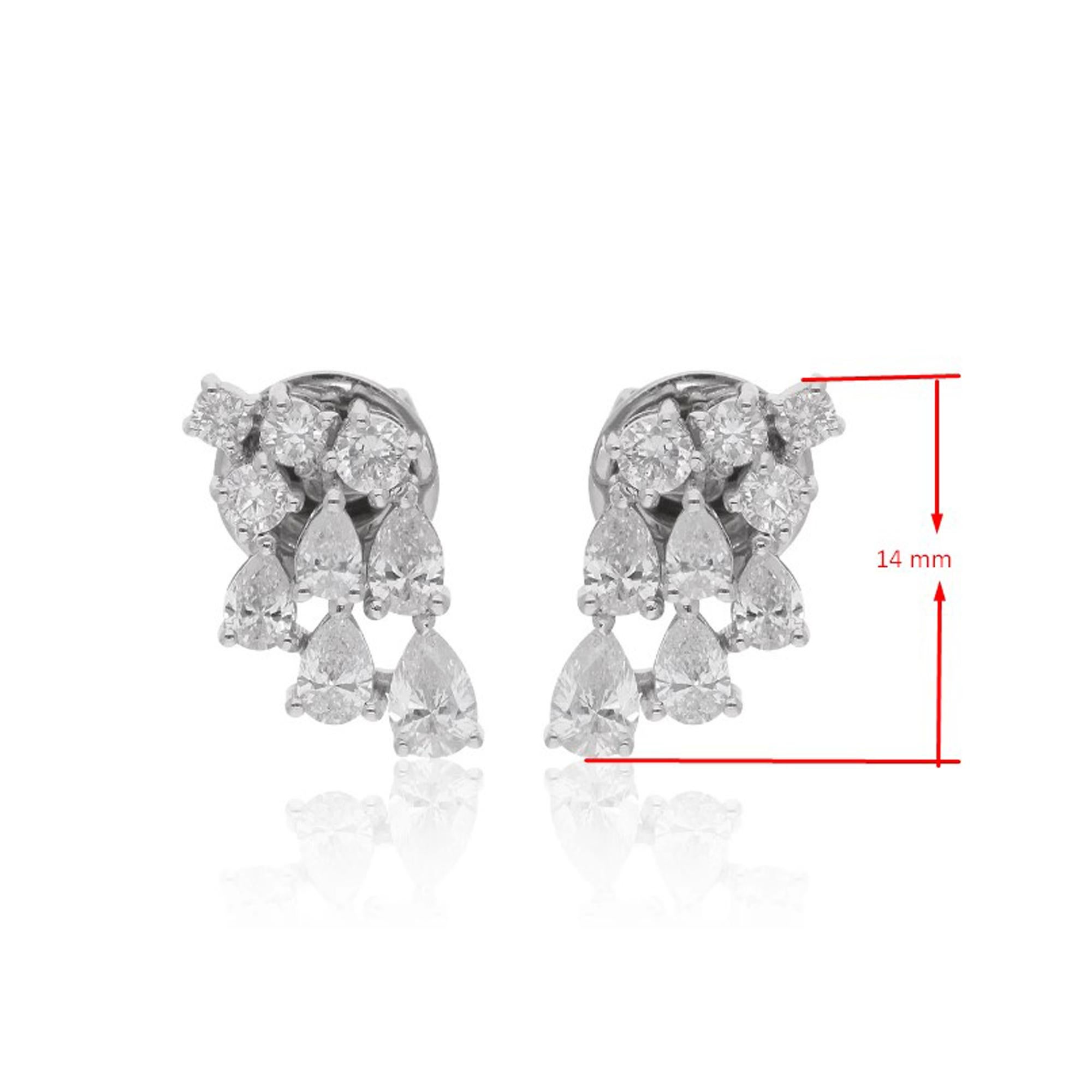 Donna Orecchini di diamanti naturali da 1,1 carati SI/H Pear Round Brilliante Cut in oro bianco 10k in vendita