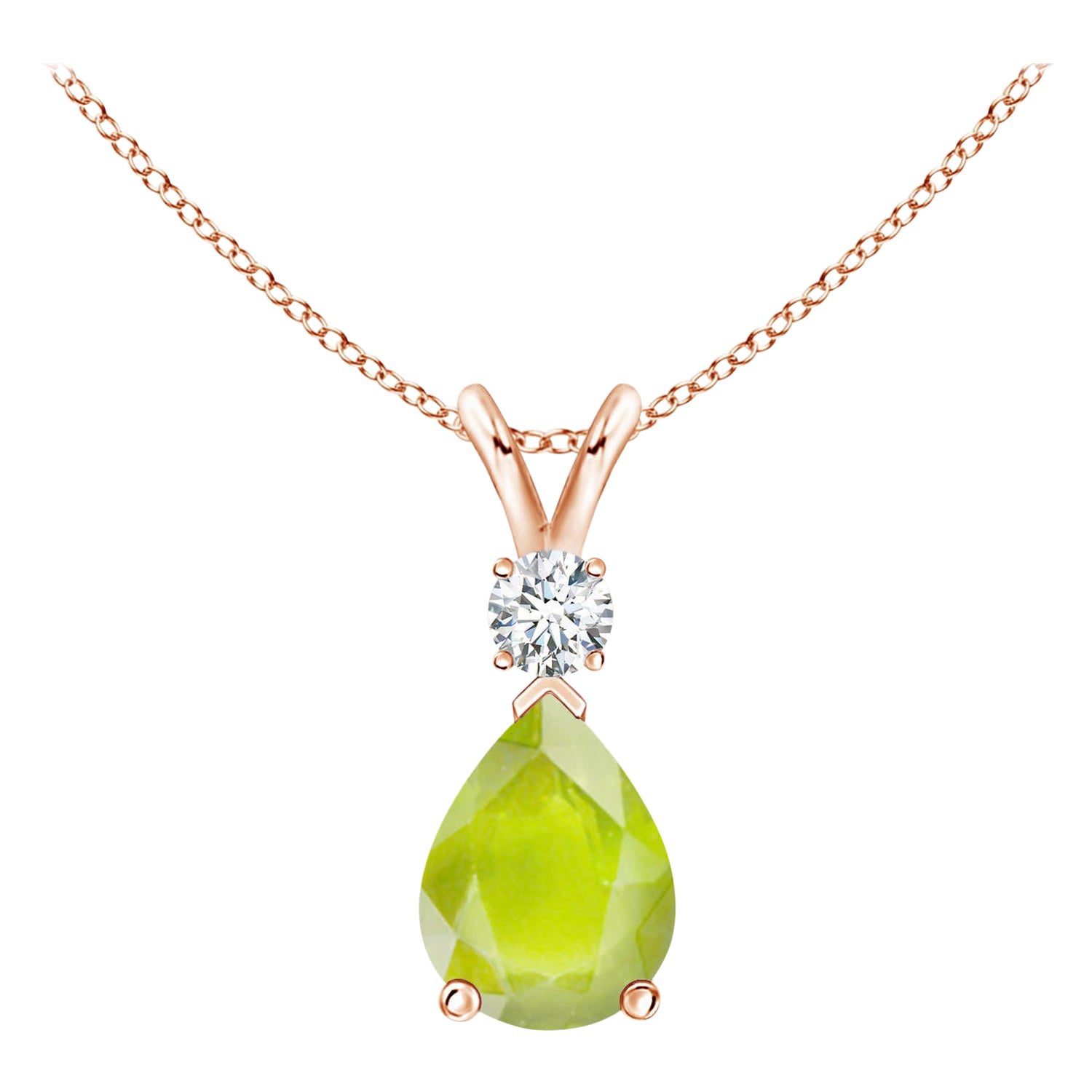 Ciondolo a goccia con peridoto naturale da 1,1 carati e diamante in oro rosa 14K