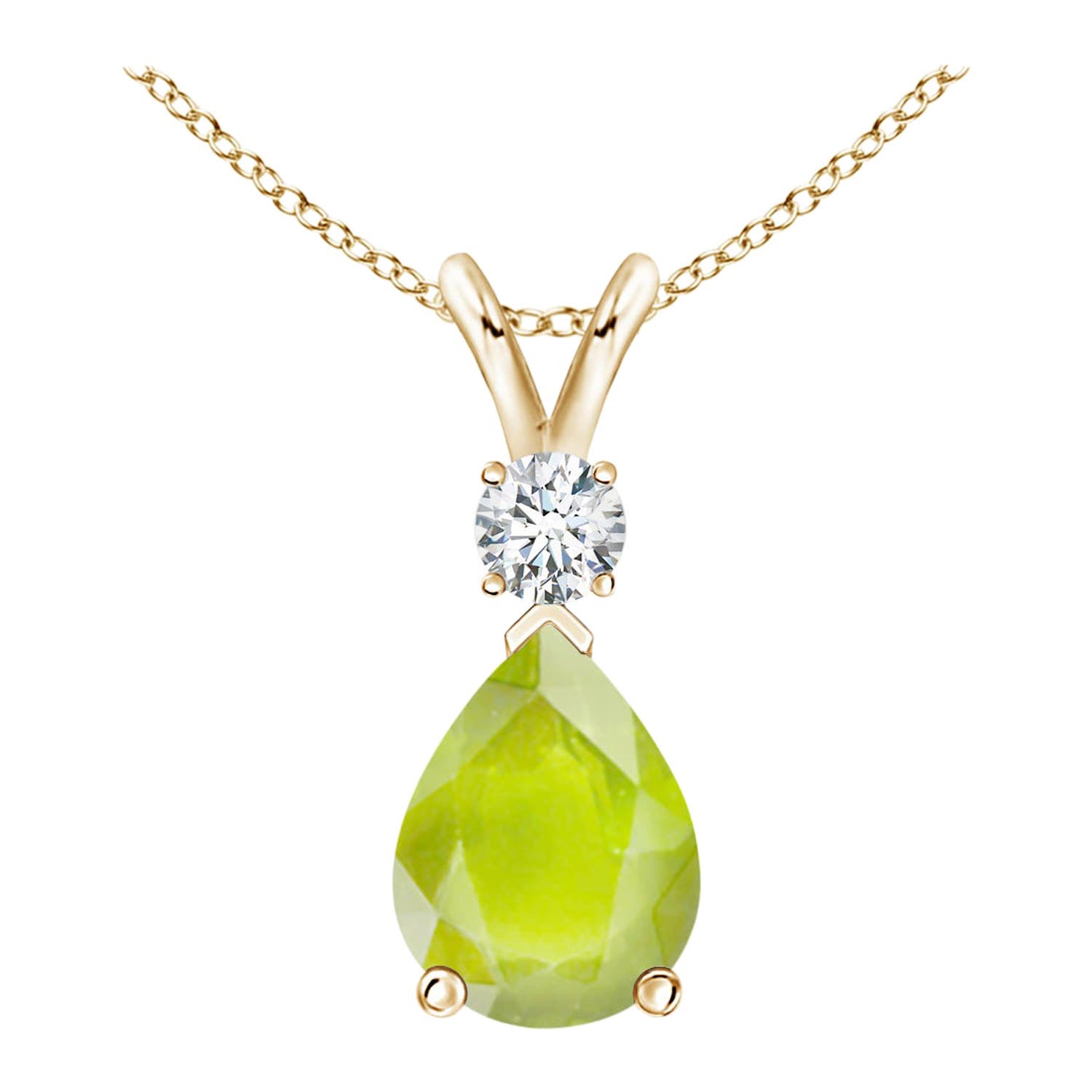 Natürlicher 1,1 ct Peridot Teardrop-Anhänger mit Diamant aus 14K Gelbgold