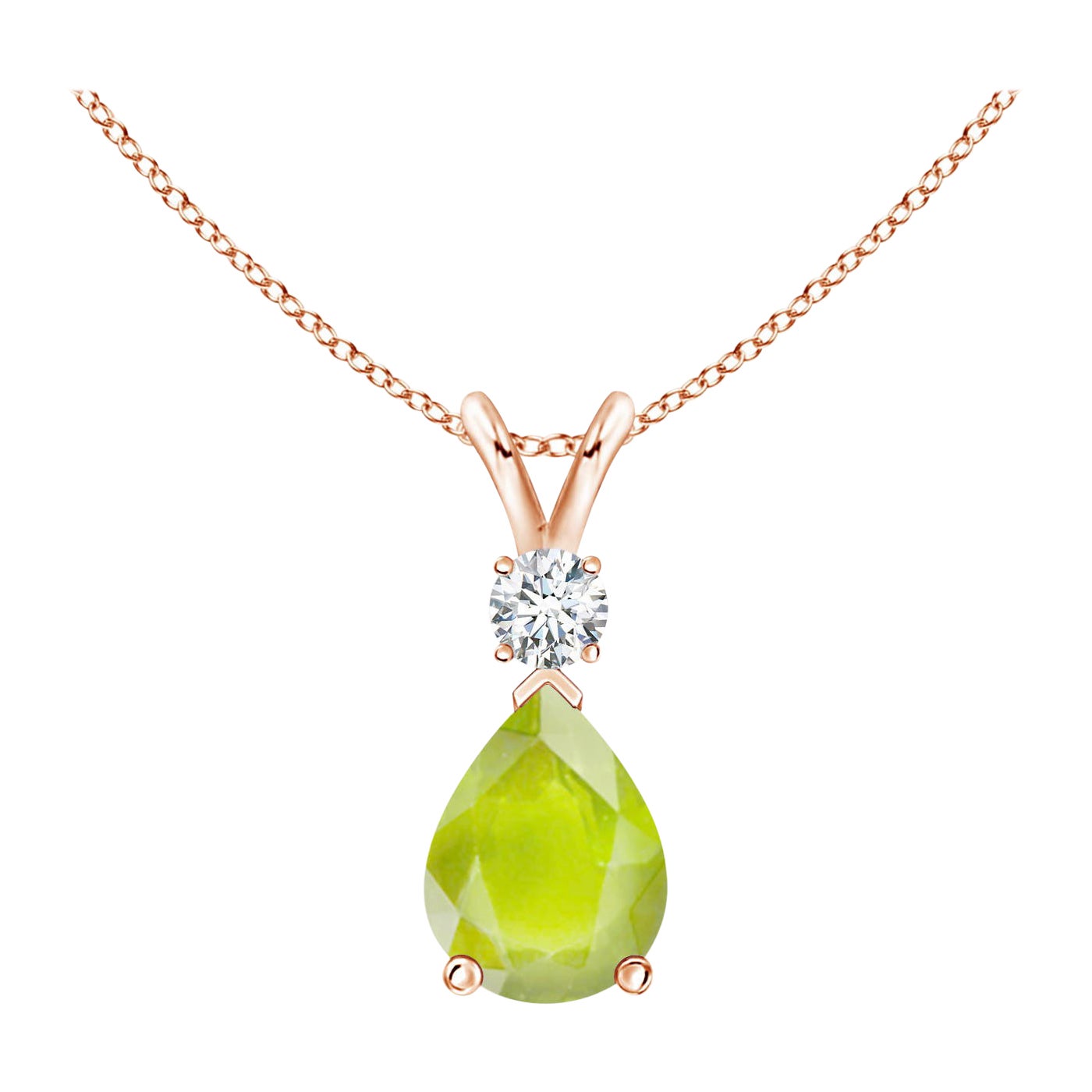 Ciondolo a goccia con peridoto naturale da 1,1 carati e diamante in oro rosa 18 carati