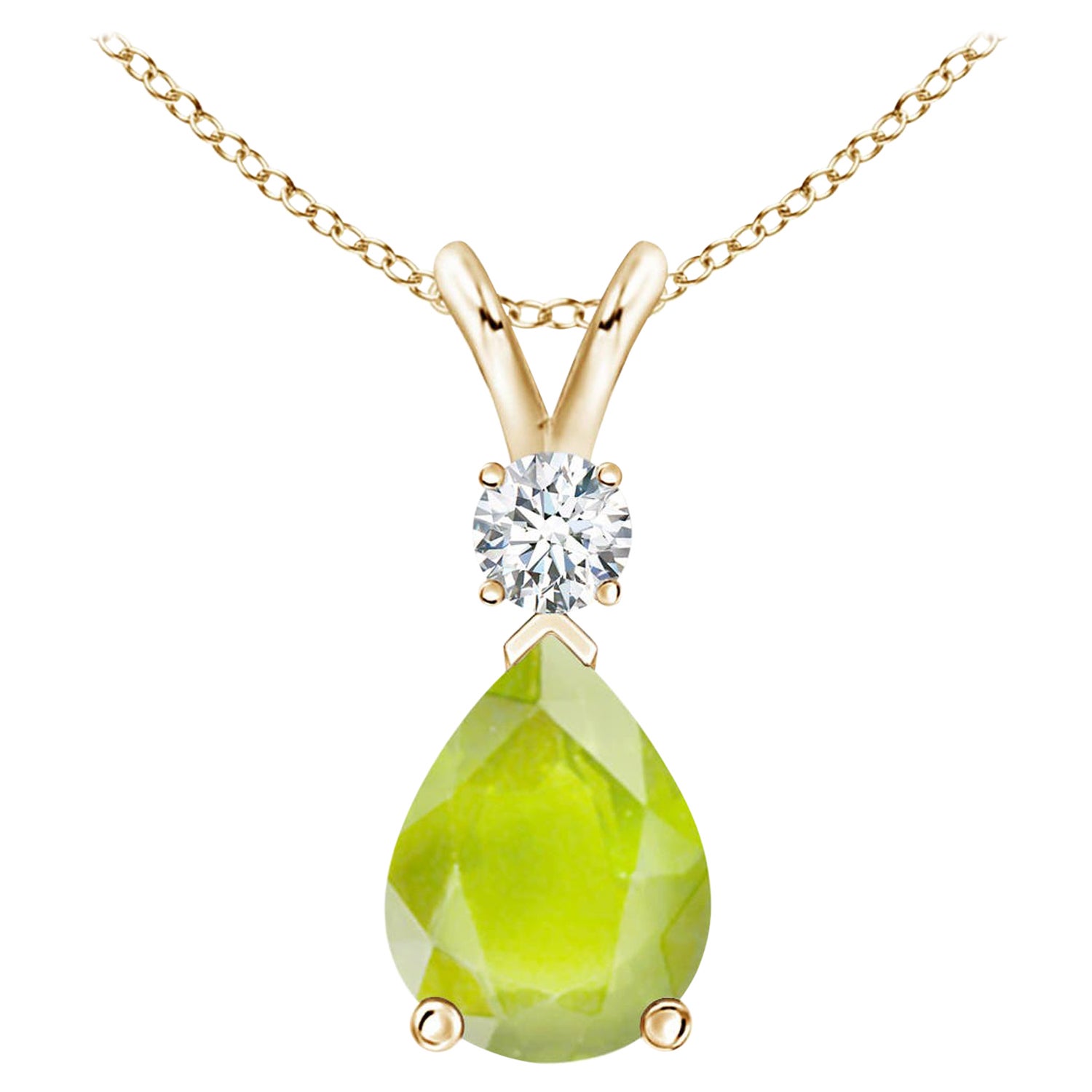 Natürlicher 1,1 ct Peridot Teardrop-Anhänger mit Diamant aus 18K Gelbgold