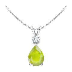 Natural 1.1 ct Peridot Teardrop Pendant with Diamond in Platinum