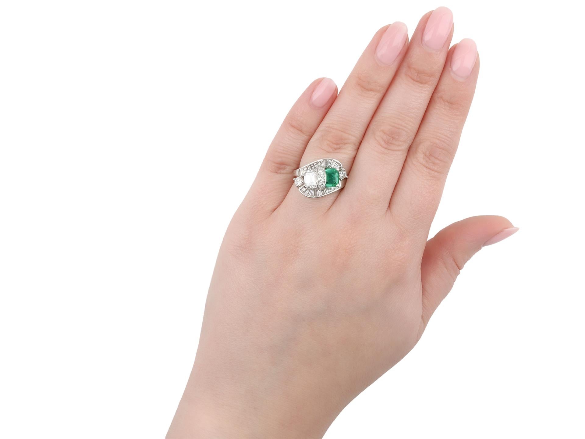 Women's Natural 1.10 Carat Colombian Emerald Diamond Crossover Ballerina Ring For Sale