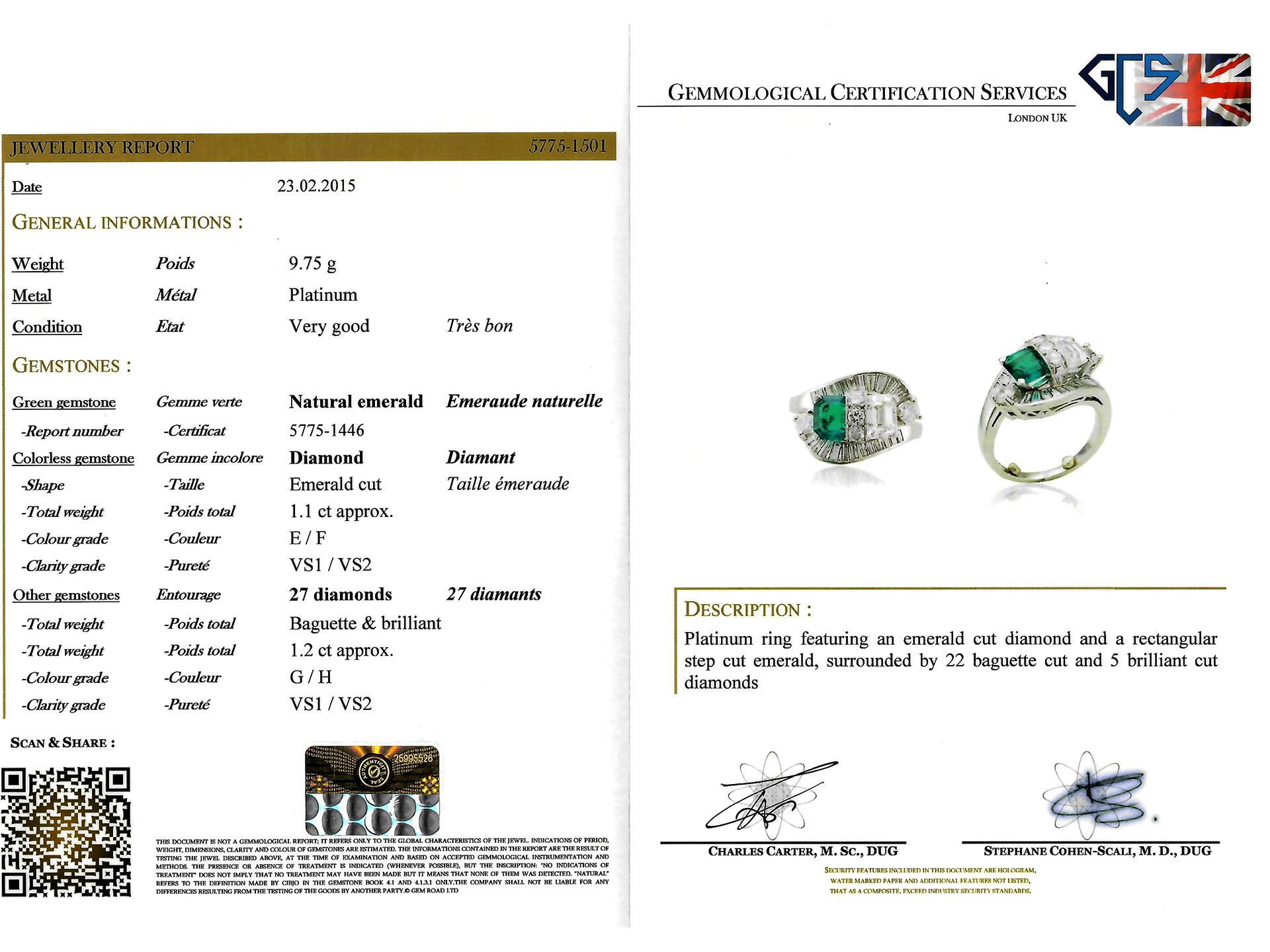 Natural 1.10 Carat Colombian Emerald Diamond Crossover Ballerina Ring For Sale 2