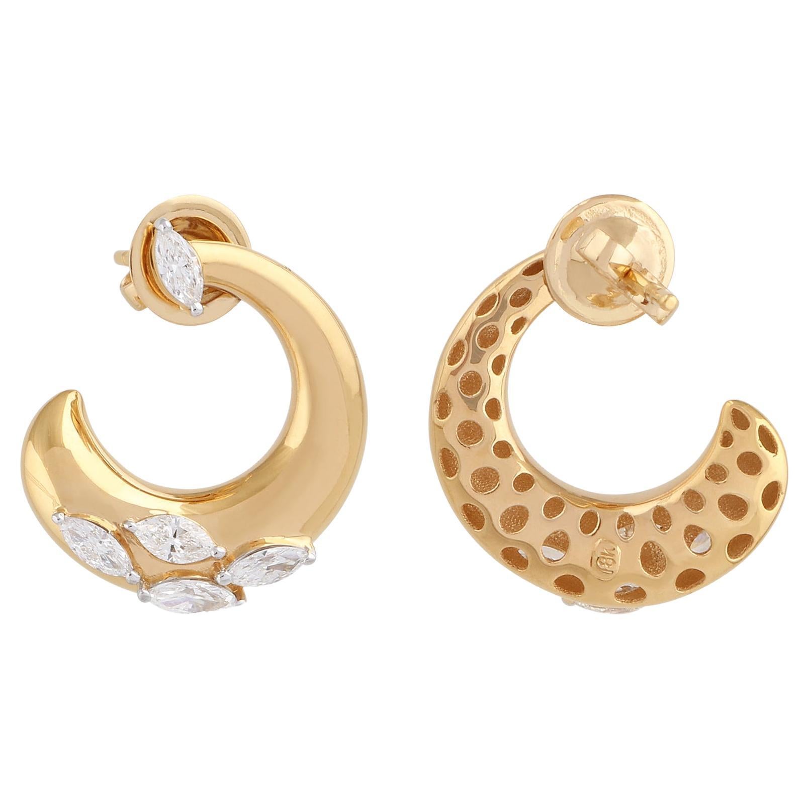 Clous d'oreilles en or jaune 14 carats avec diamants marquises naturels de 1,10 carat