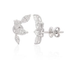 Natural 1.10 Carat Marquise & Pear Diamond Earrings 18k White Gold Fine Jewelry