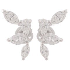 Natural 1.10 Carat Marquise & Pear Diamond Earrings 18k White Gold Fine Jewelry