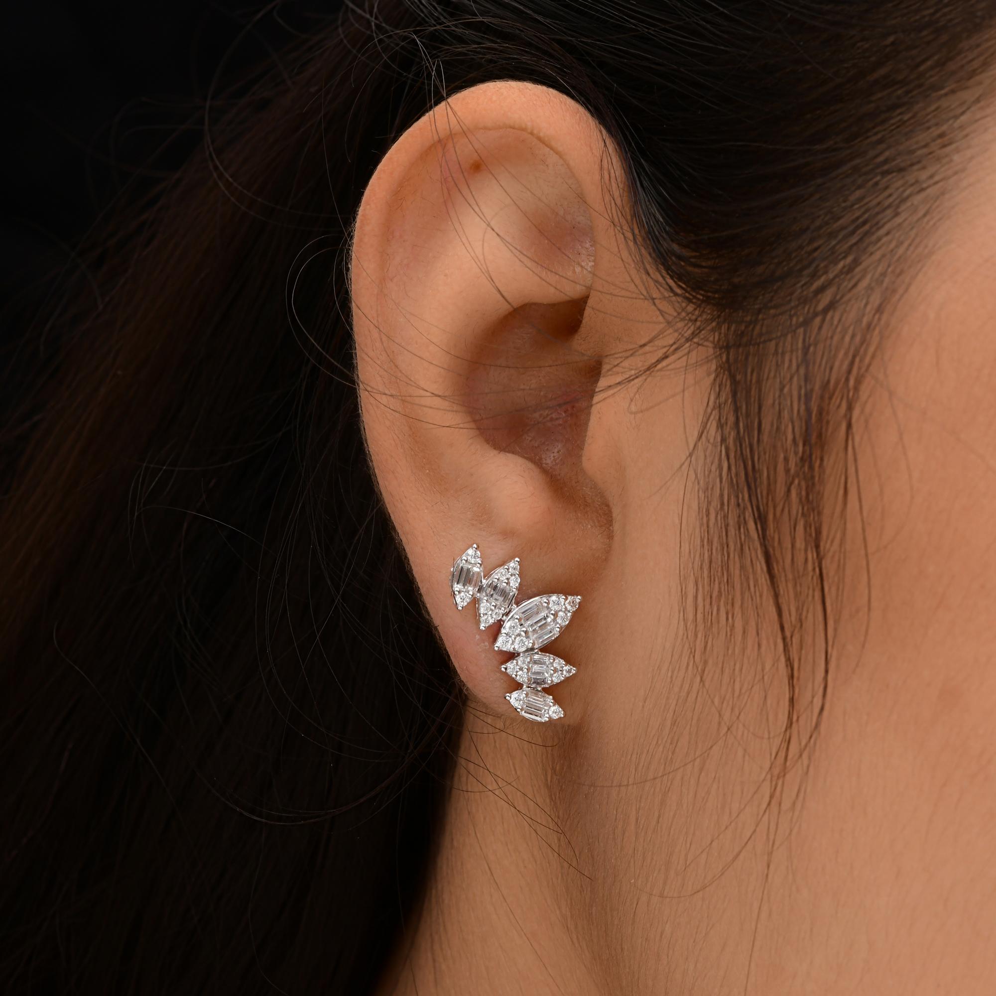 Modern Natural 1.10 Carat SI/H Baguette Diamond Earrings 14 Karat White Gold Jewelry For Sale