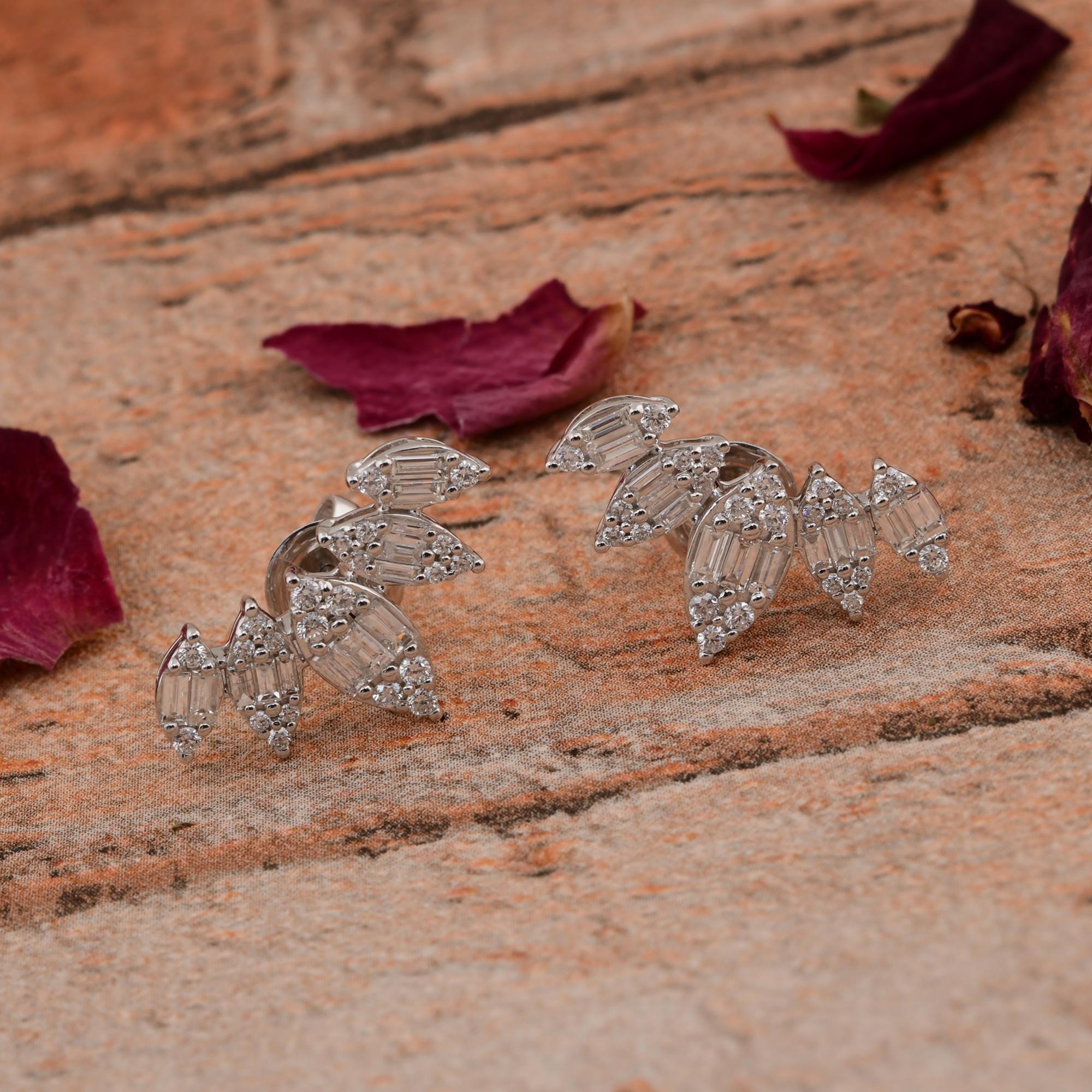 Baguette Cut Natural 1.10 Carat SI/H Baguette Diamond Earrings 14 Karat White Gold Jewelry For Sale