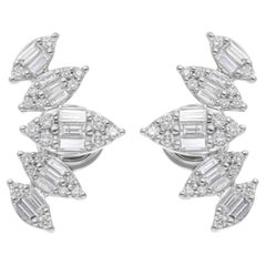 Pendientes de diamantes baguette SI/H naturales de 1,10 quilates Joyas de oro blanco de 14 quilates