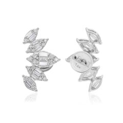 Boucles d'oreilles en or blanc 18 carats avec diamants baguettes naturels de 1,10 carat SI/H