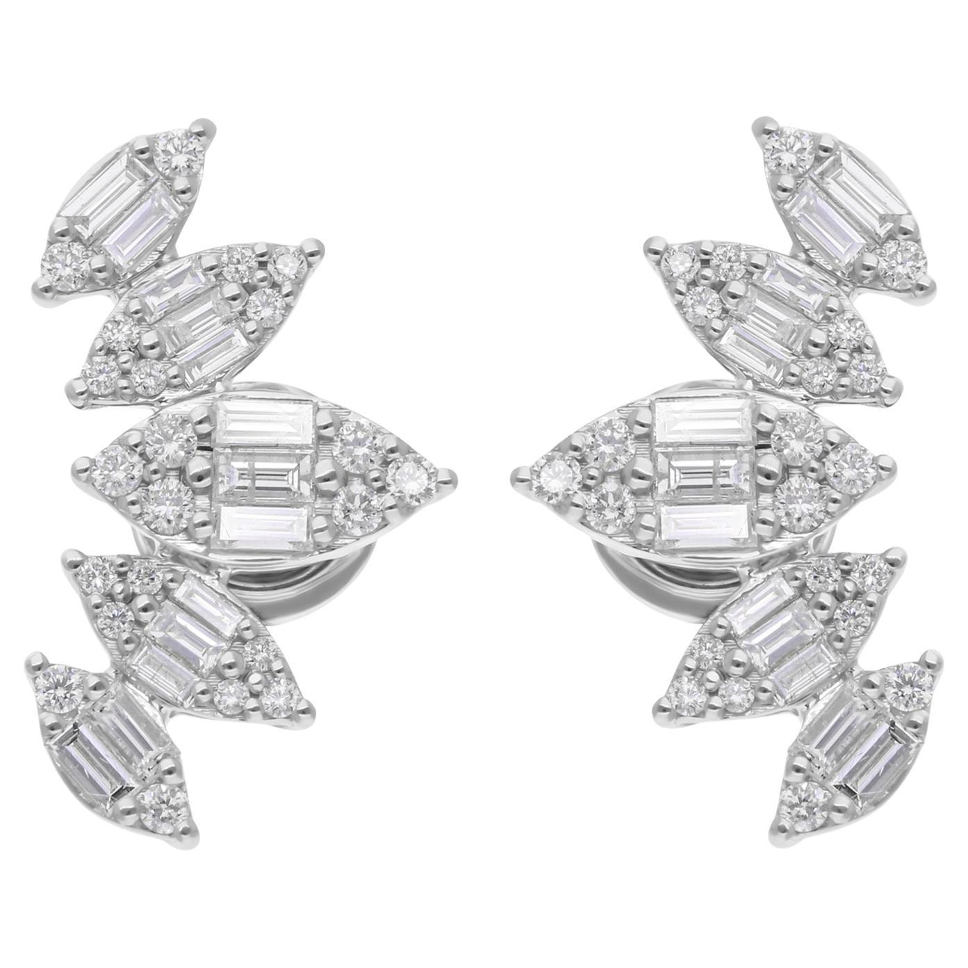 Pendientes de diamantes baguette SI/H naturales de 1,10 quilates Joyas de oro blanco de 18 quilates en venta