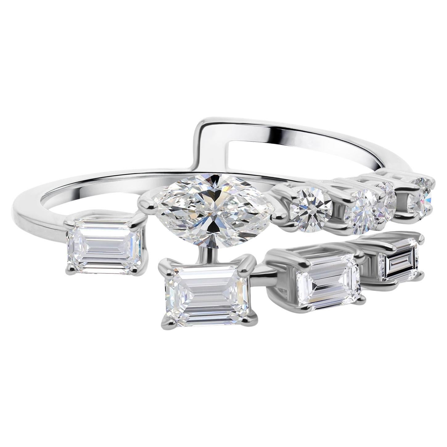 Offener Ring aus 18-karätigem Weißgold mit einem Diamanten im Mixed-Cut von 1,10 Karat