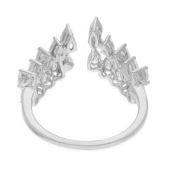 Natural 1.10 Carat SI/H Pear Marquise Diamond Fine Cuff Ring 14 Karat White Gold