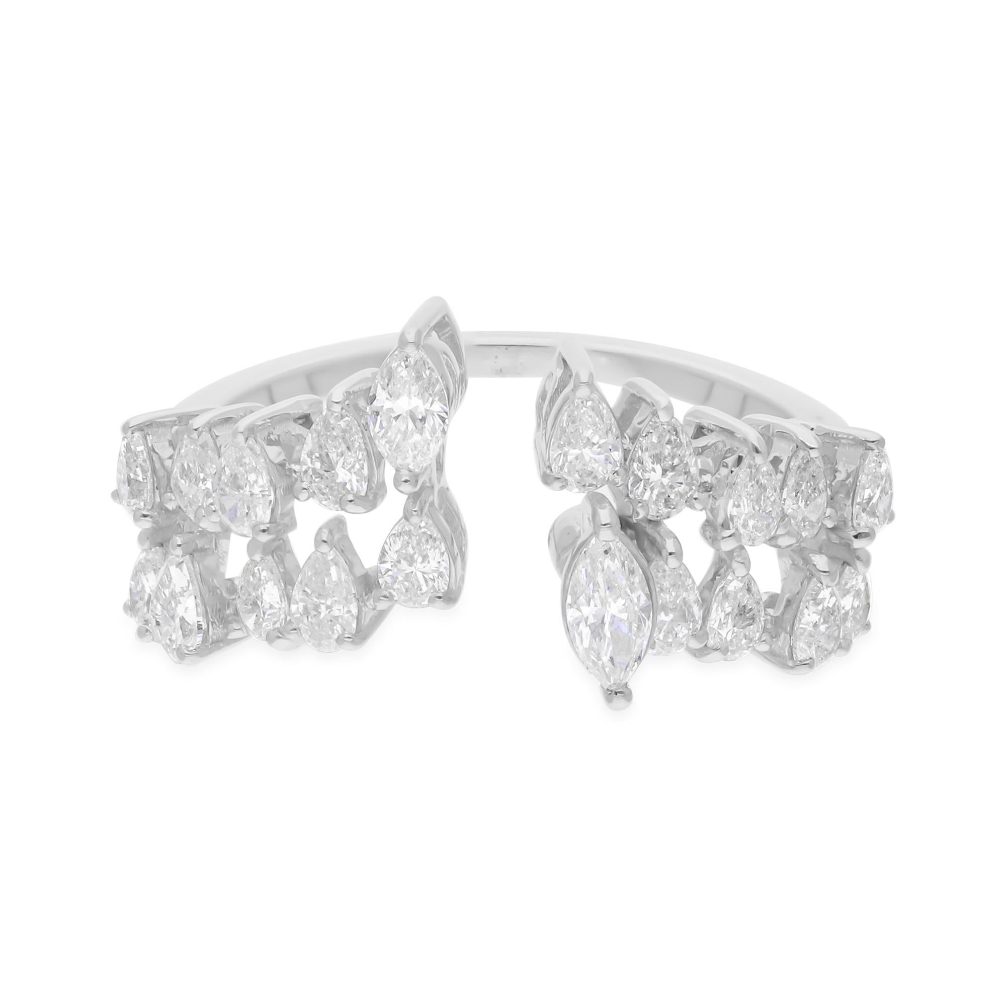 Natural 1.10 Carat SI/H Pear Marquise Diamond Fine Cuff Ring 14 Karat White Gold