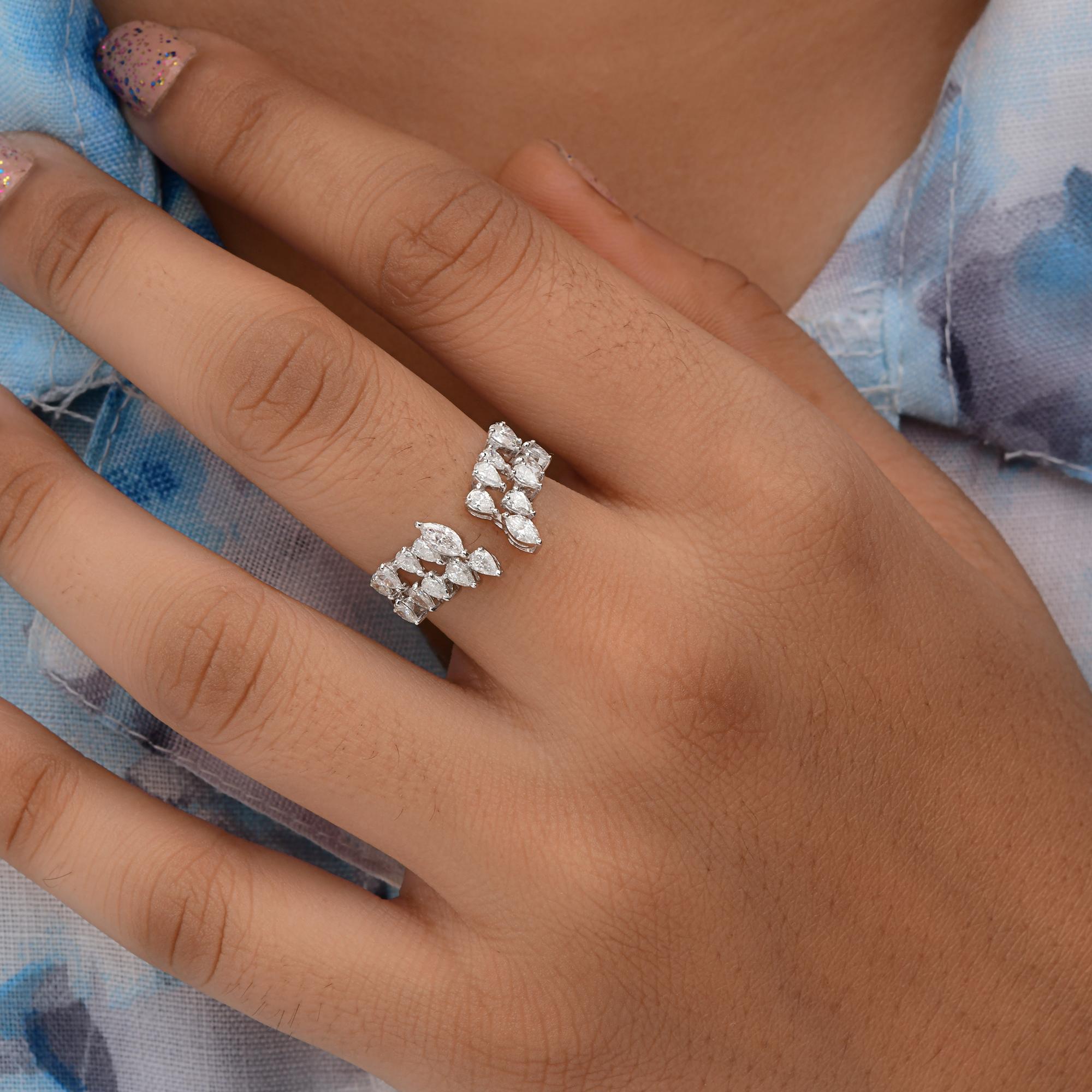Natürlicher natürlicher 1,10 Karat SI/H Birnen-Marquise-Diamant-Manschettenring aus 18 Karat Weißgold (Tropfenschliff) im Angebot