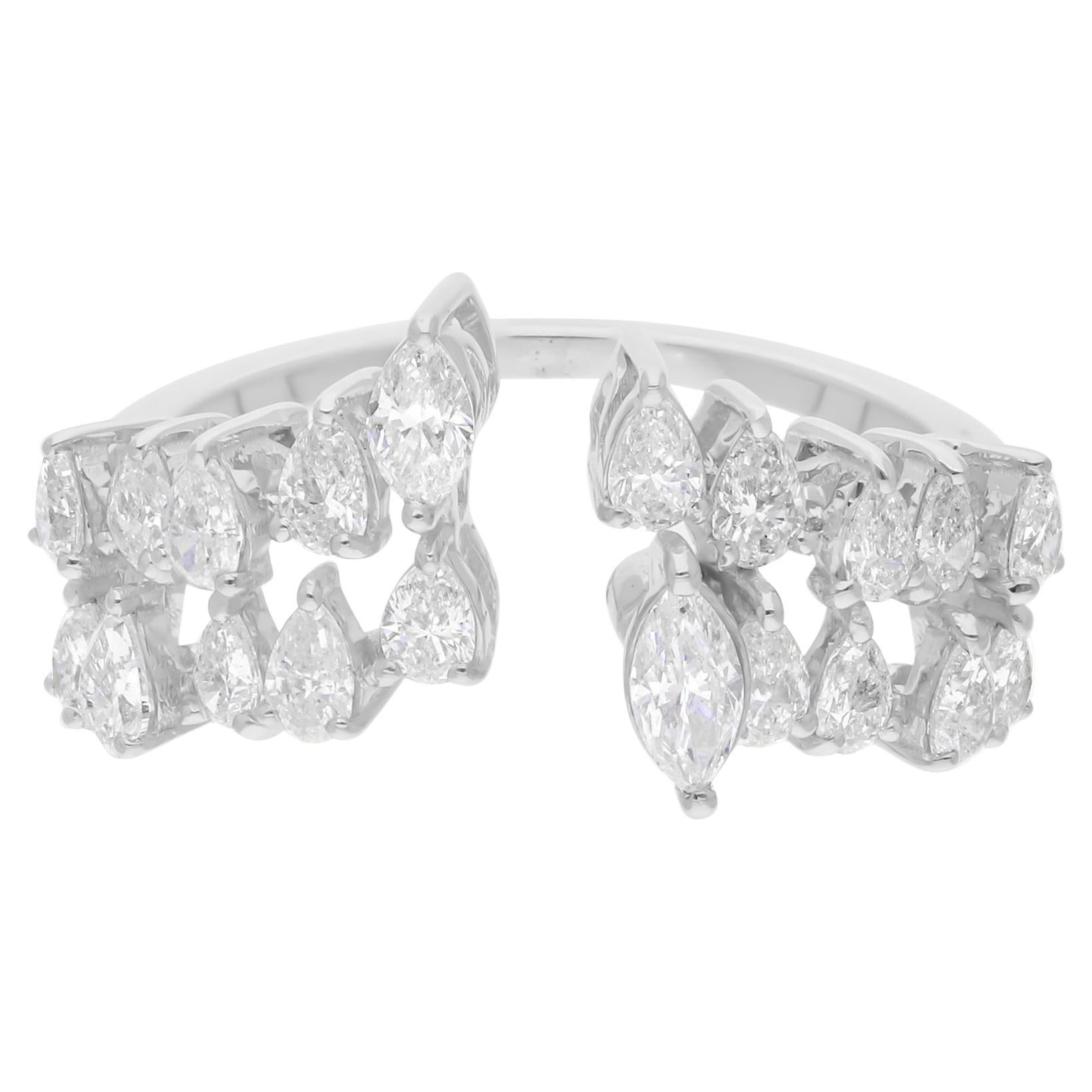 Natural 1.10 Carat SI/H Pear Marquise Diamond Fine Cuff Ring 18 Karat White Gold