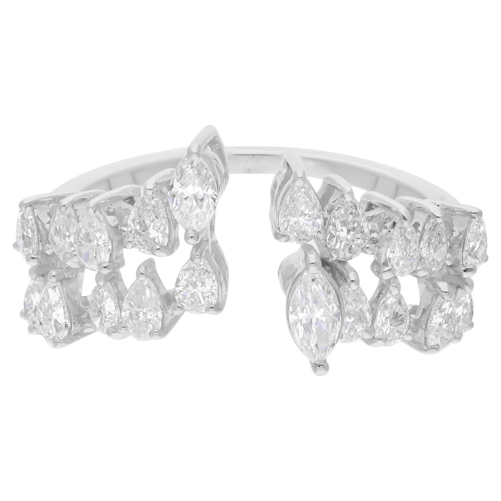 Natural 1.10 Carat SI/H Pear Marquise Diamond Fine Cuff Ring 18 Karat White Gold