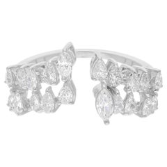 Natural 1.10 Carat SI/H Pear Marquise Diamond Fine Cuff Ring 18 Karat White Gold
