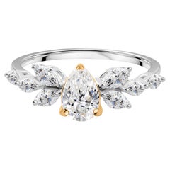 Nature 1.10 Carat SI/H Pear Marquise Diamond Ring 18 Karat White Yellow Gold