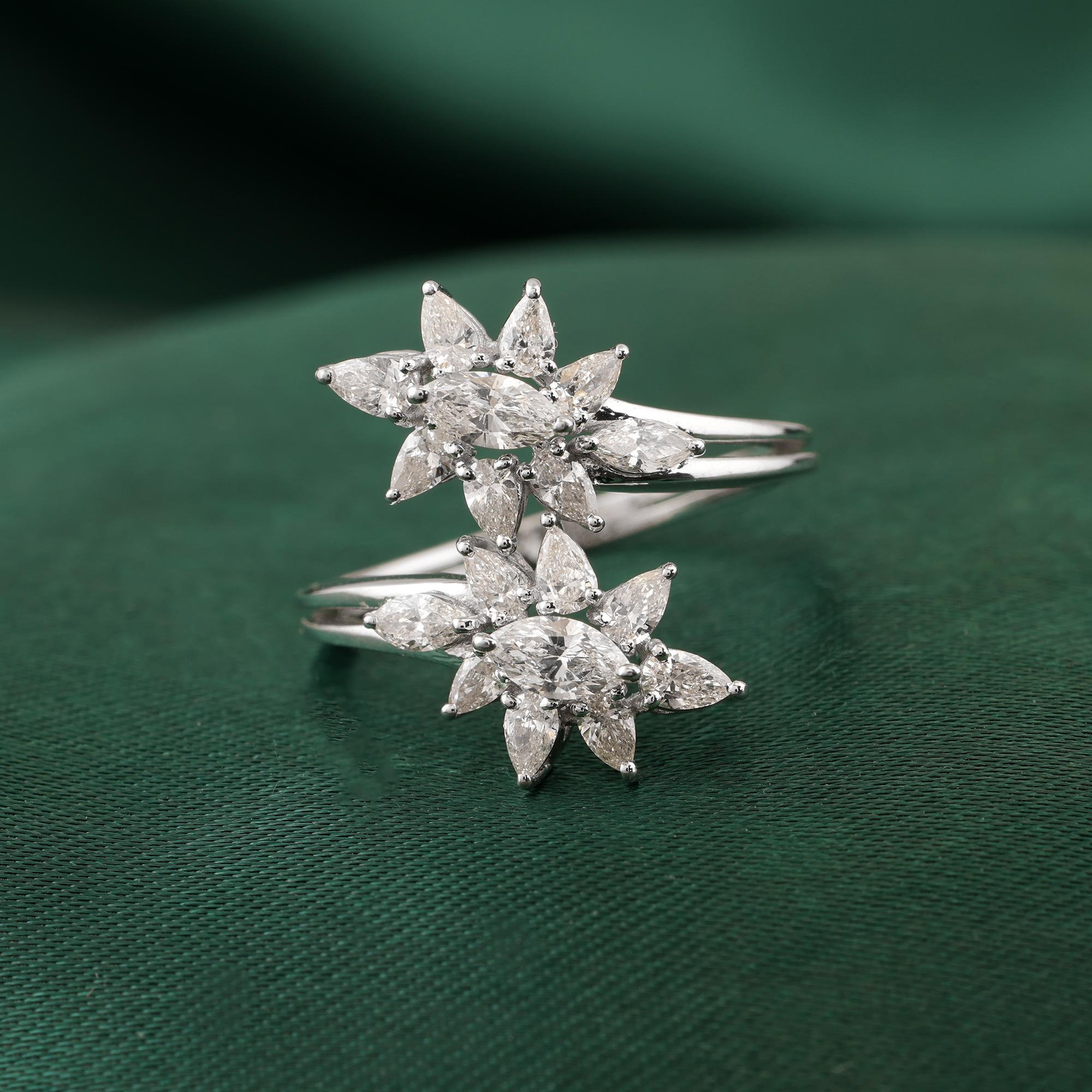 in vendita:  Anello a fascia con diamante naturale da 1,10 carati SI/H Pear Marquise in oro bianco da 18 carati 2