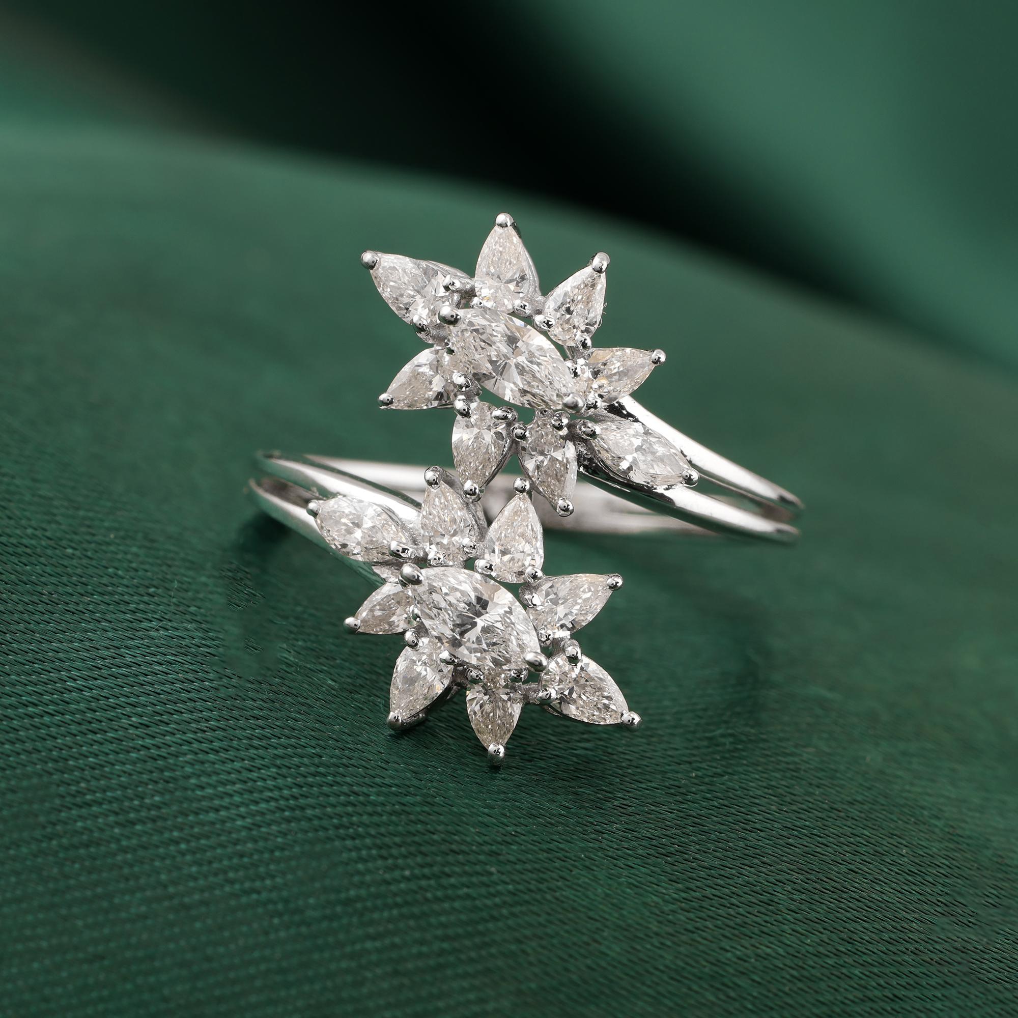 in vendita:  Anello a fascia con diamante naturale da 1,10 carati SI/H Pear Marquise in oro bianco da 18 carati 3