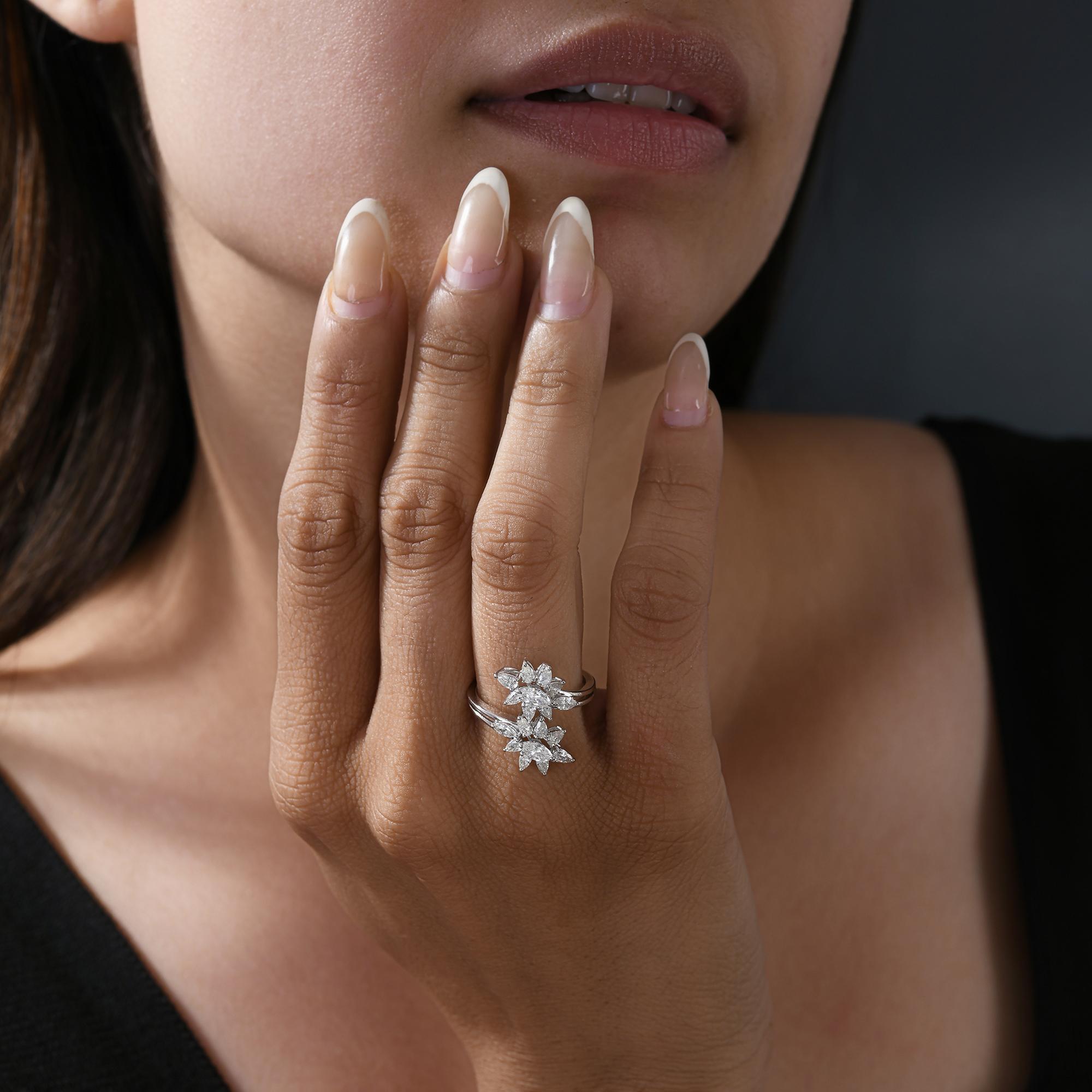 in vendita:  Anello a fascia con diamante naturale da 1,10 carati SI/H Pear Marquise in oro bianco da 18 carati 4