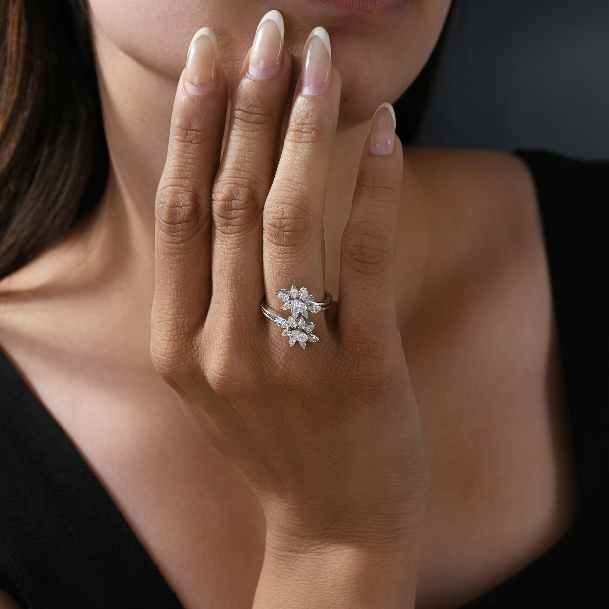 in vendita:  Anello a fascia con diamante naturale da 1,10 carati SI/H Pear Marquise in oro bianco da 18 carati 5