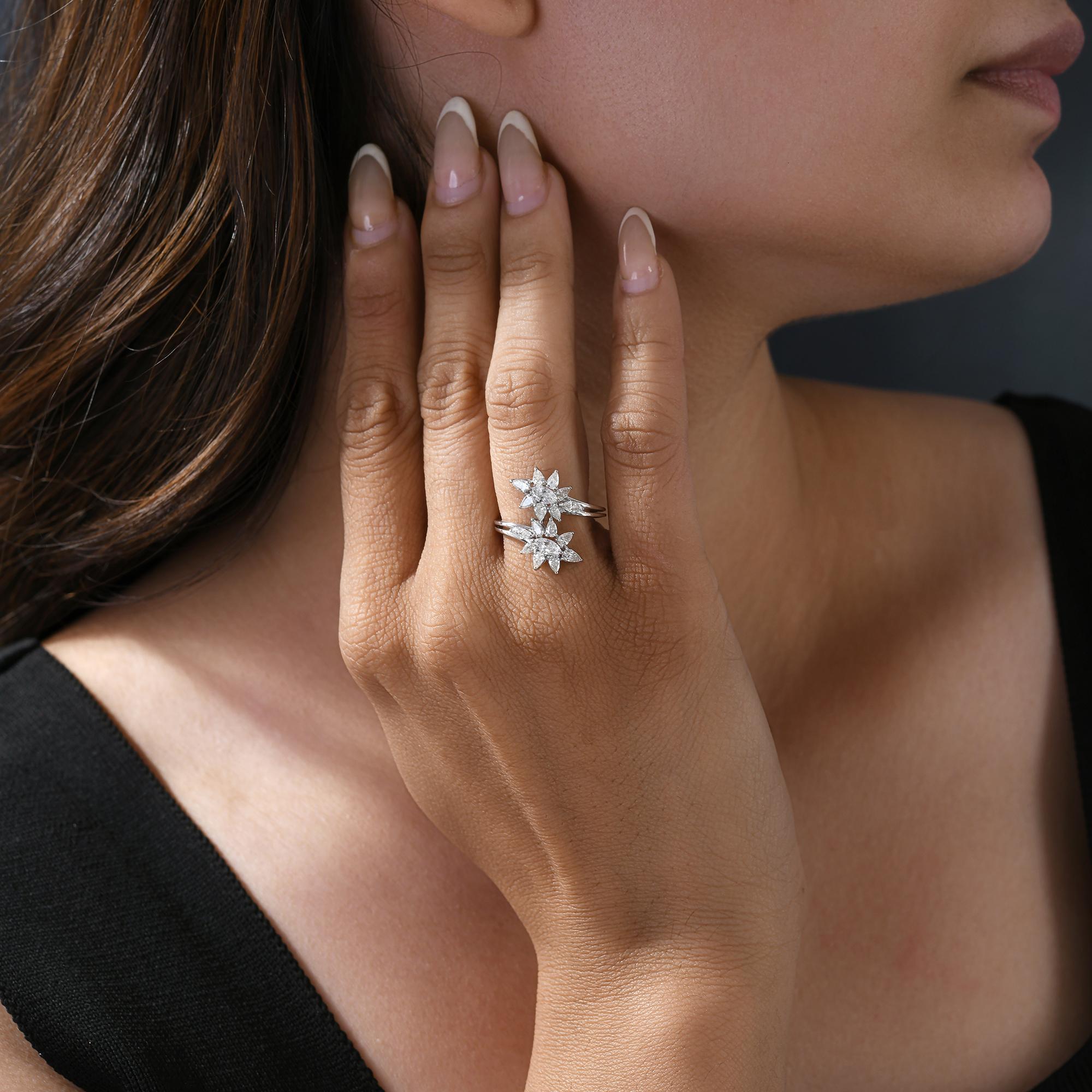 in vendita:  Anello a fascia con diamante naturale da 1,10 carati SI/H Pear Marquise in oro bianco da 18 carati 6