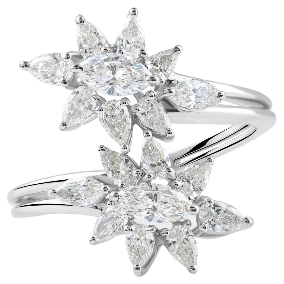 in vendita:  Anello a fascia con diamante naturale da 1,10 carati SI/H Pear Marquise in oro bianco da 18 carati