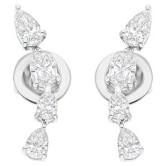 Natural 1.10 Carat SI/H Pear Oval Diamond Earrings 14 Karat White Gold Jewelry