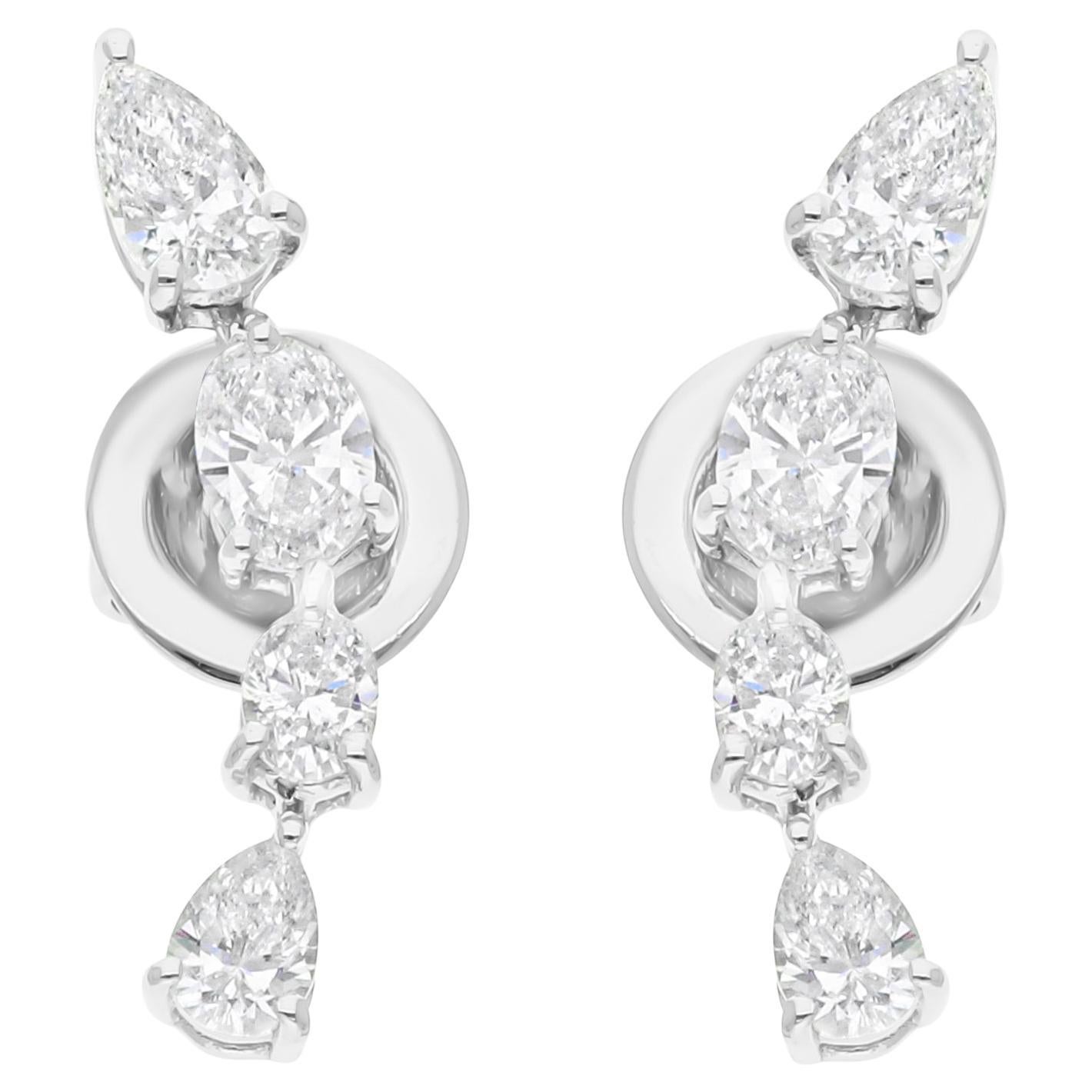 Orecchini di diamanti ovali a pera naturali da 1,10 carati SI/H Gioielli in oro bianco 14 carati