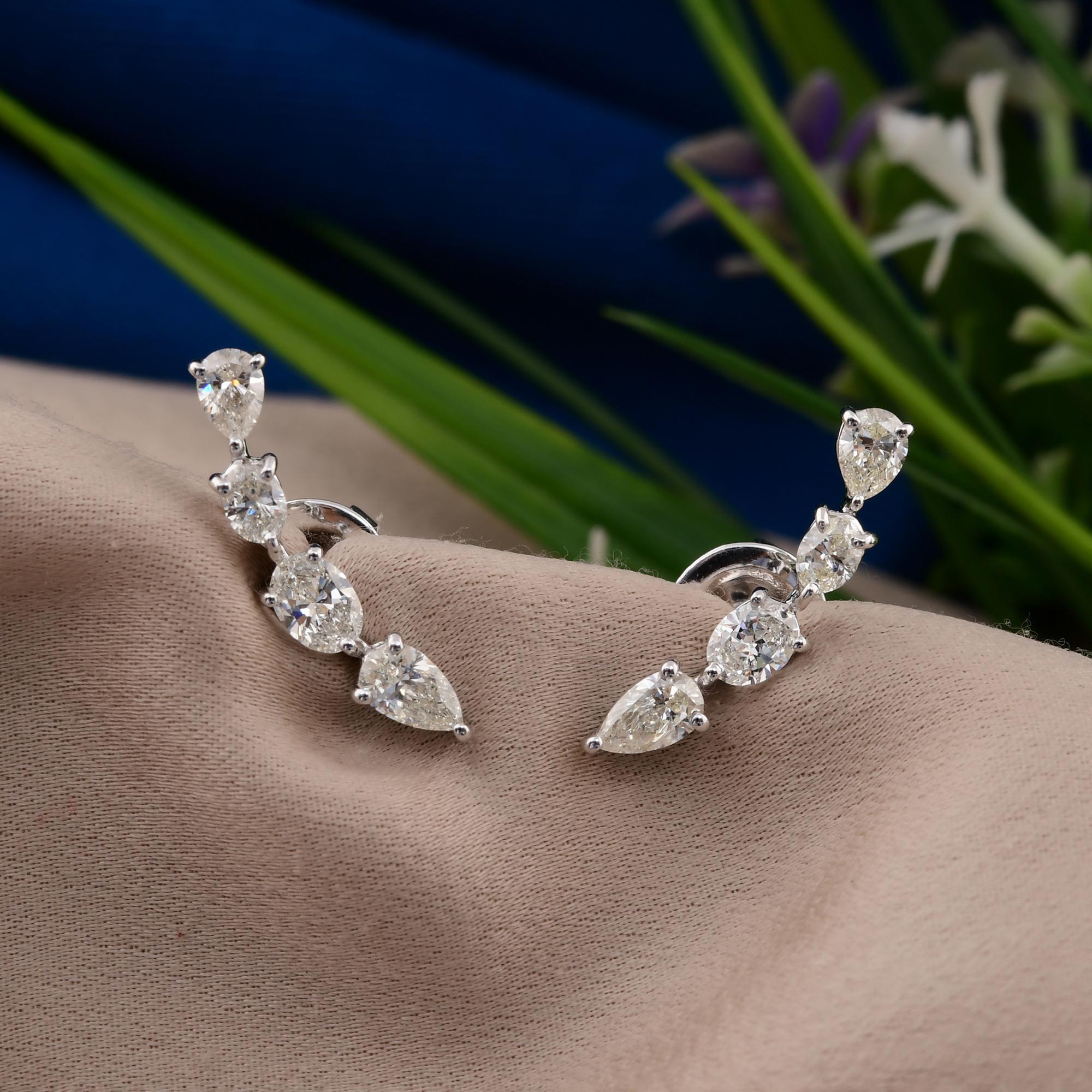 Pendientes de diamantes ovalados pera SI/H naturales de 1,10 quilates Joyas de oro blanco de 18 quilates Moderno en venta