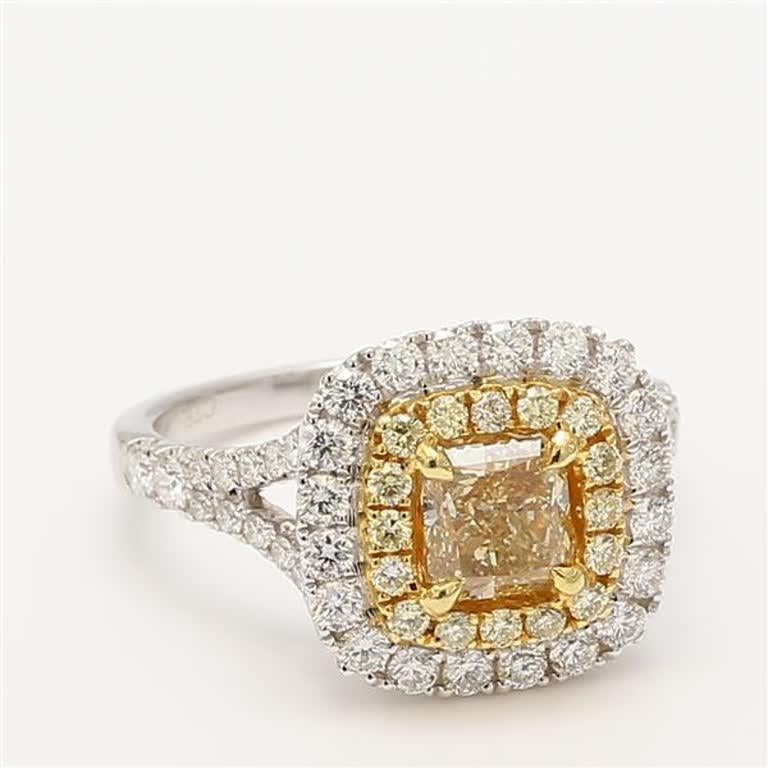 Women's Natural Yellow Radiant and White Diamond 2.06 Carat TW Gold Engagement Ring