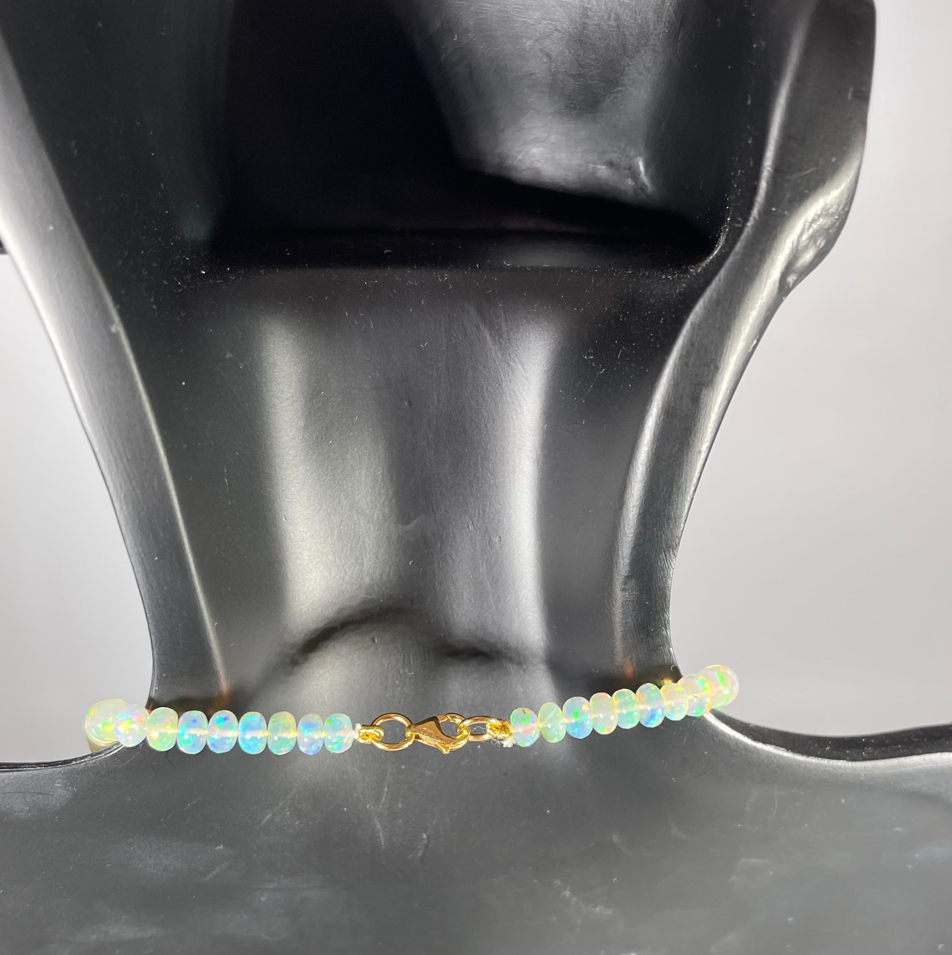 Natural 110 Ct Ethiopian Opal Bead Single Strand Necklace 14 Karat Yellow Gold For Sale 7