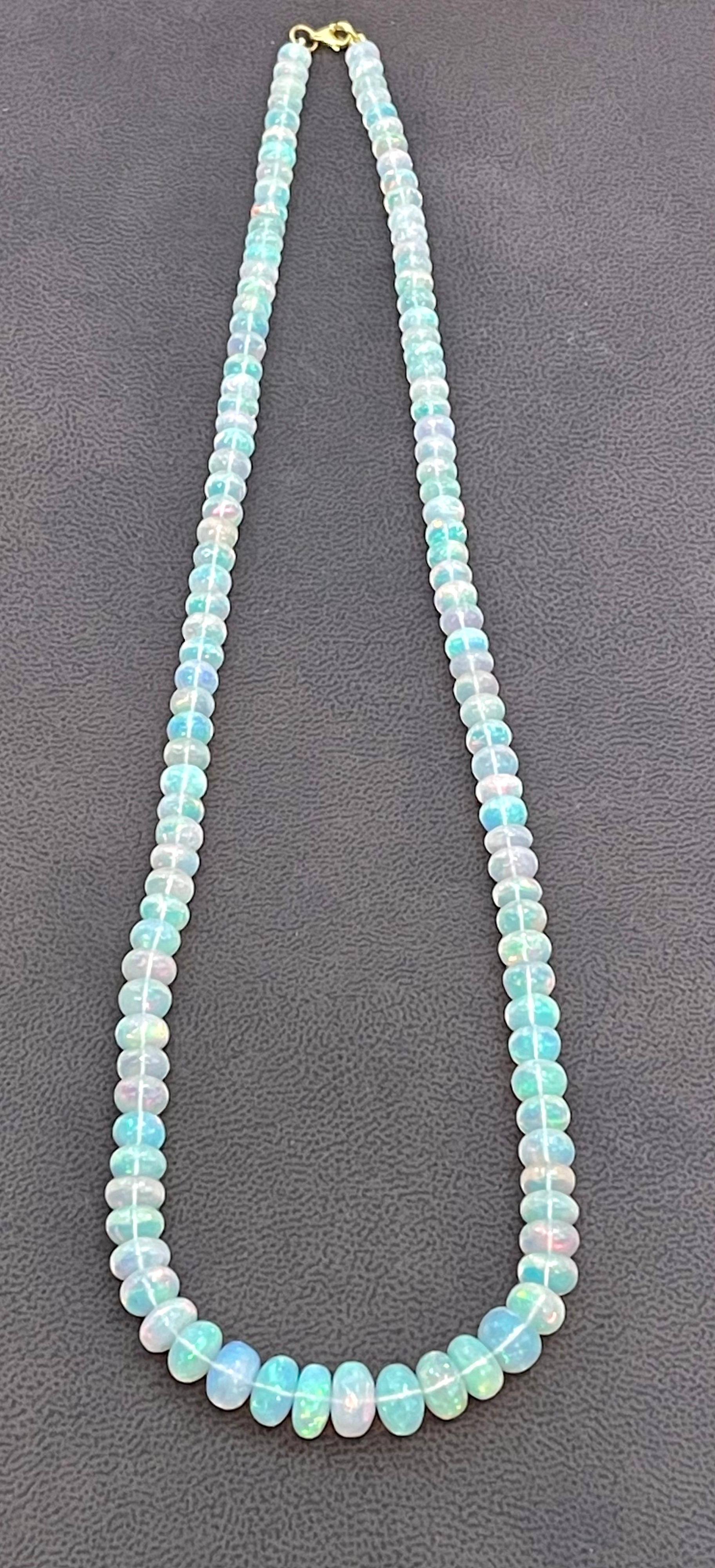 Natural 110 Ct Ethiopian Opal Bead Single Strand Necklace 14 Karat Yellow Gold For Sale 8