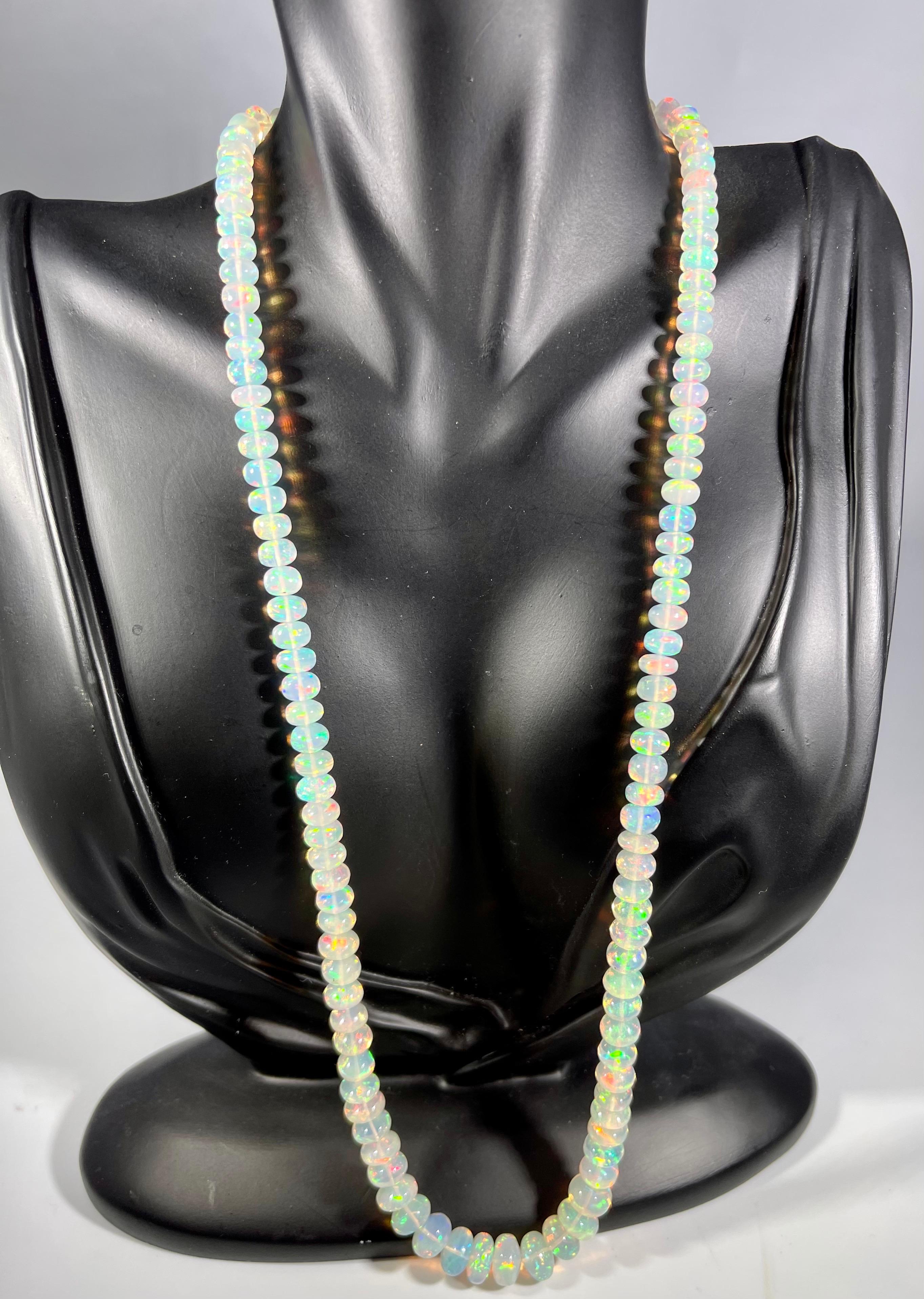 Natürlicher 110 kt Äthiopischer Opal Perle Einzelstrang Halskette 14 Karat Gelbgold im Angebot 10