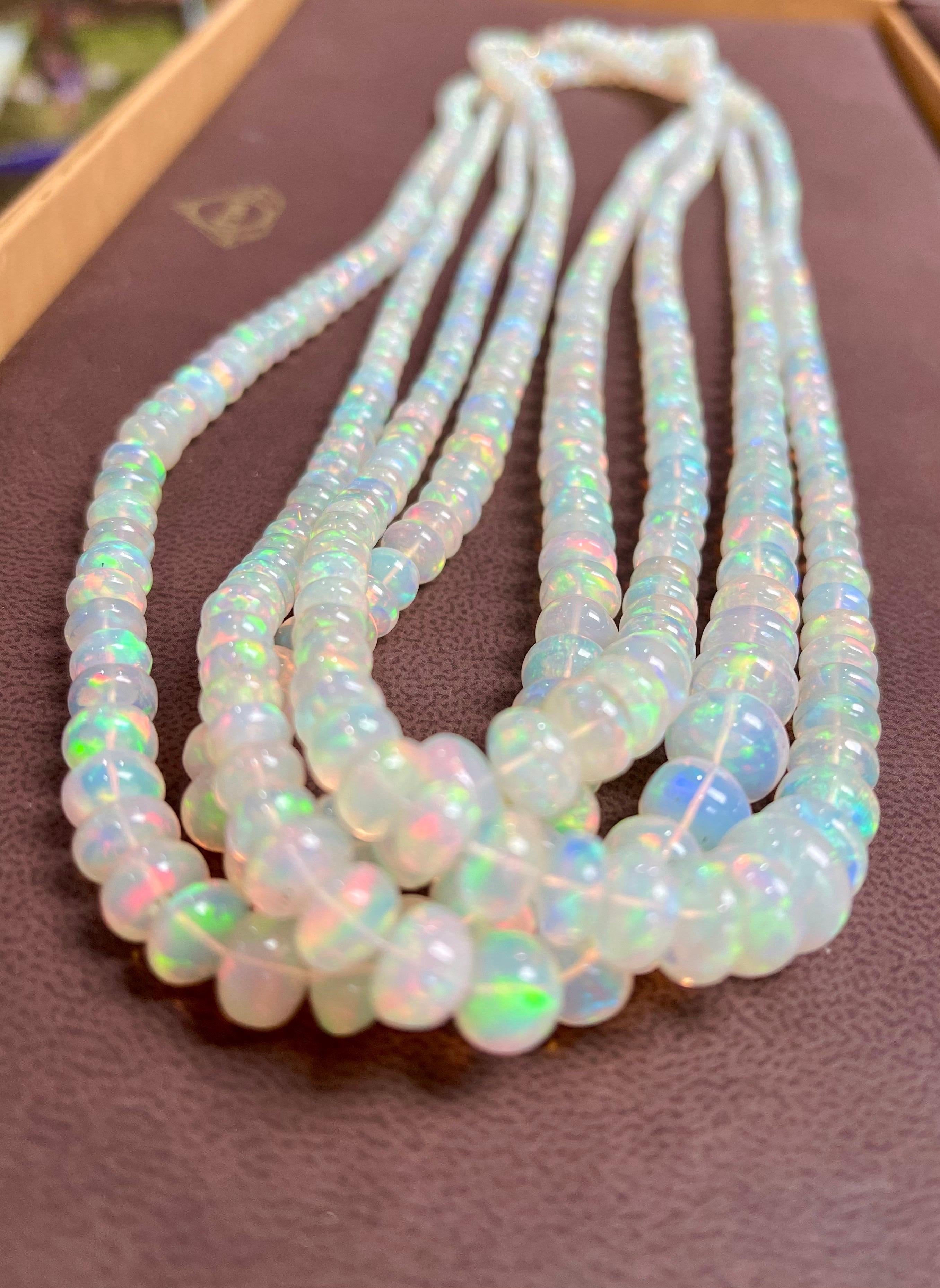 Natural 110 Ct Ethiopian Opal Bead Single Strand Necklace 14 Karat Yellow Gold For Sale 10