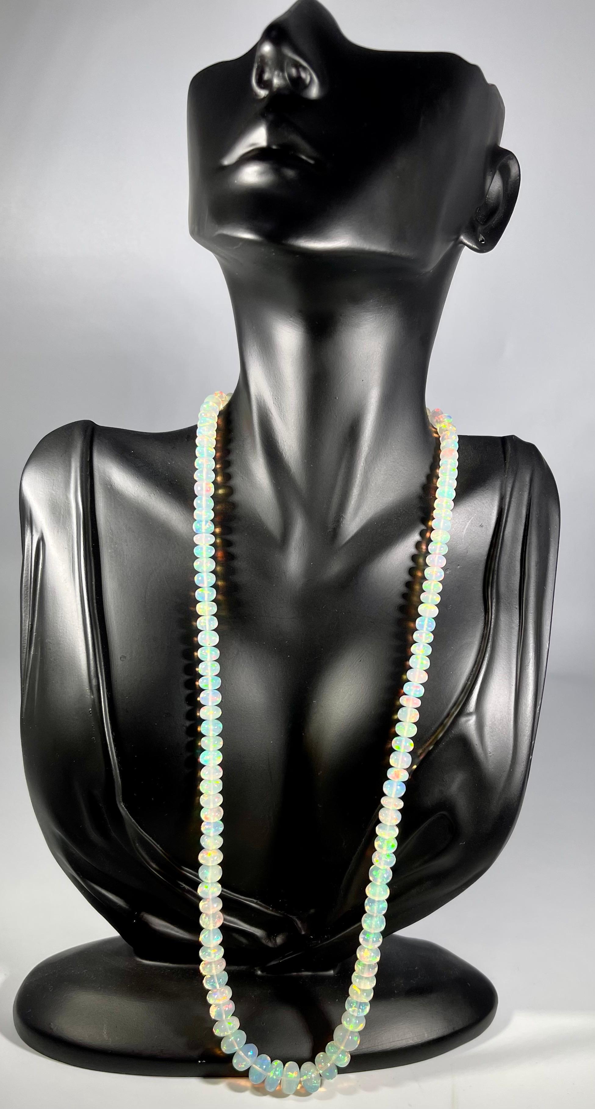 Natürlicher 110 kt Äthiopischer Opal Perle Einzelstrang Halskette 14 Karat Gelbgold im Angebot 12