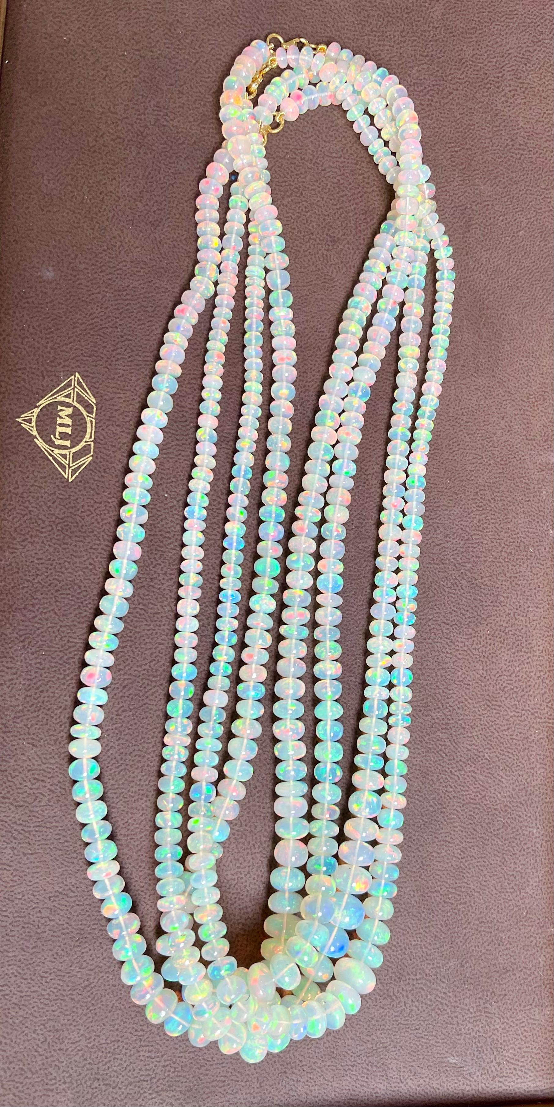 Natürlicher 110 kt Äthiopischer Opal Perle Einzelstrang Halskette 14 Karat Gelbgold im Angebot 13